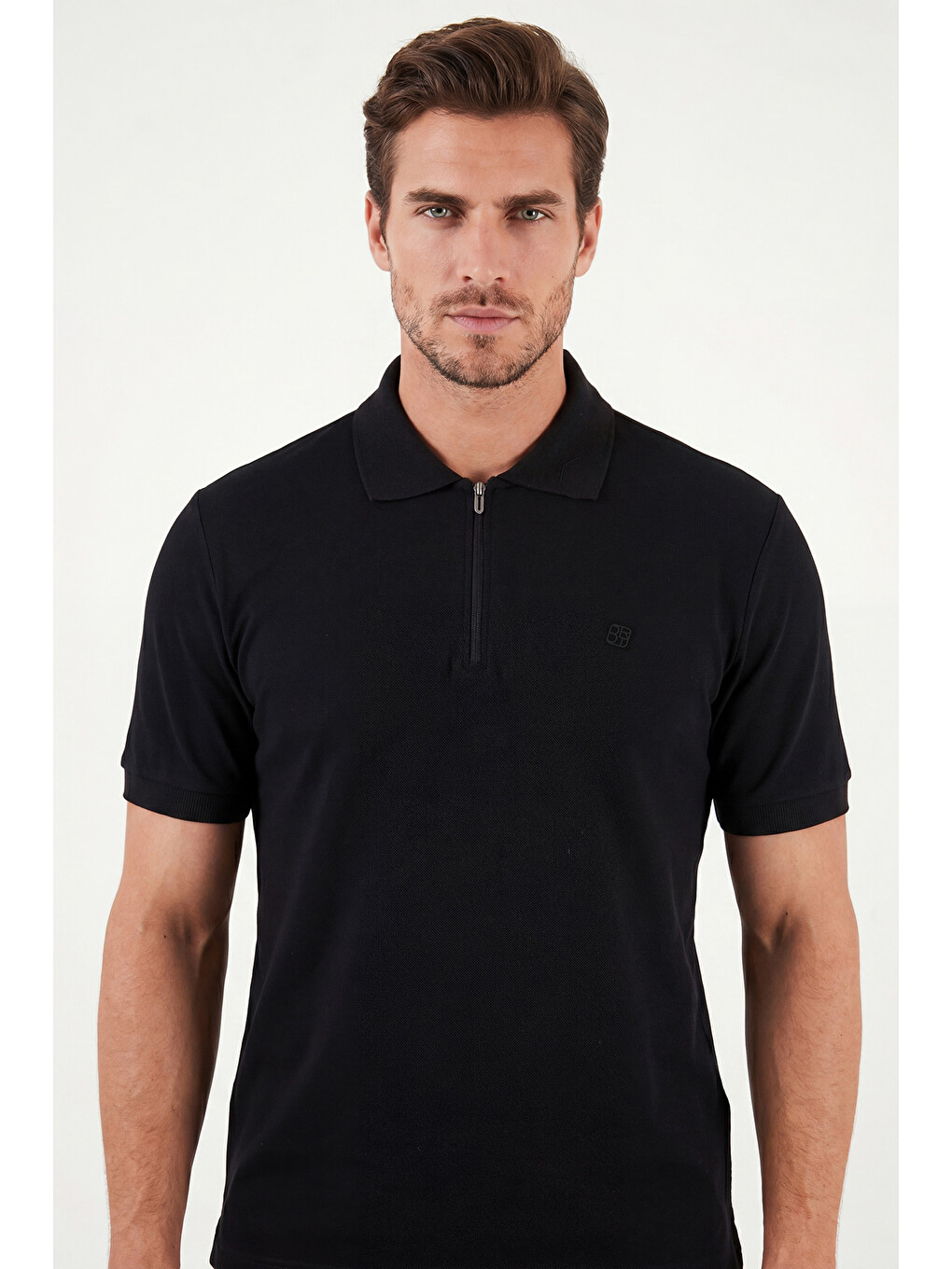 Siyah Regular Fit Fermuarlı Polo T Shirt 5904069-4