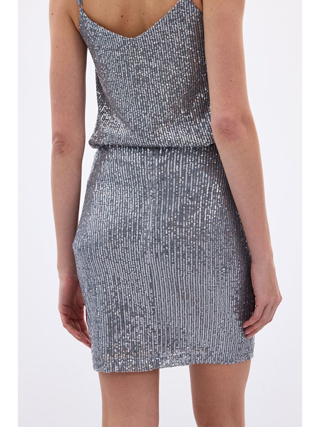 Payetli Mini Etek - Gri-7