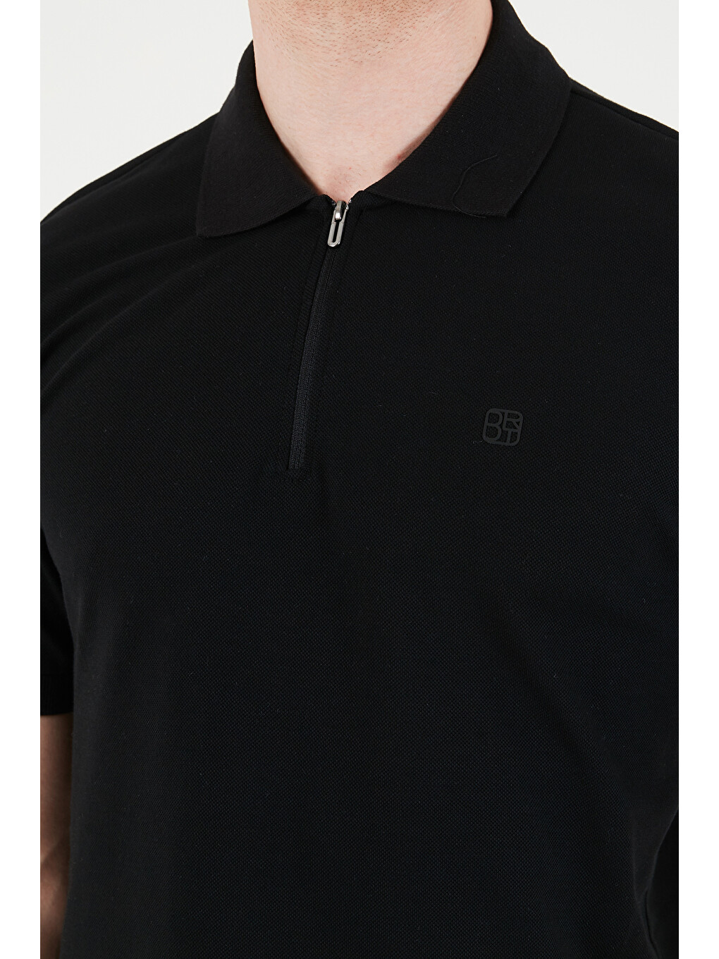 Siyah Regular Fit Fermuarlı Polo T Shirt 5904069-6