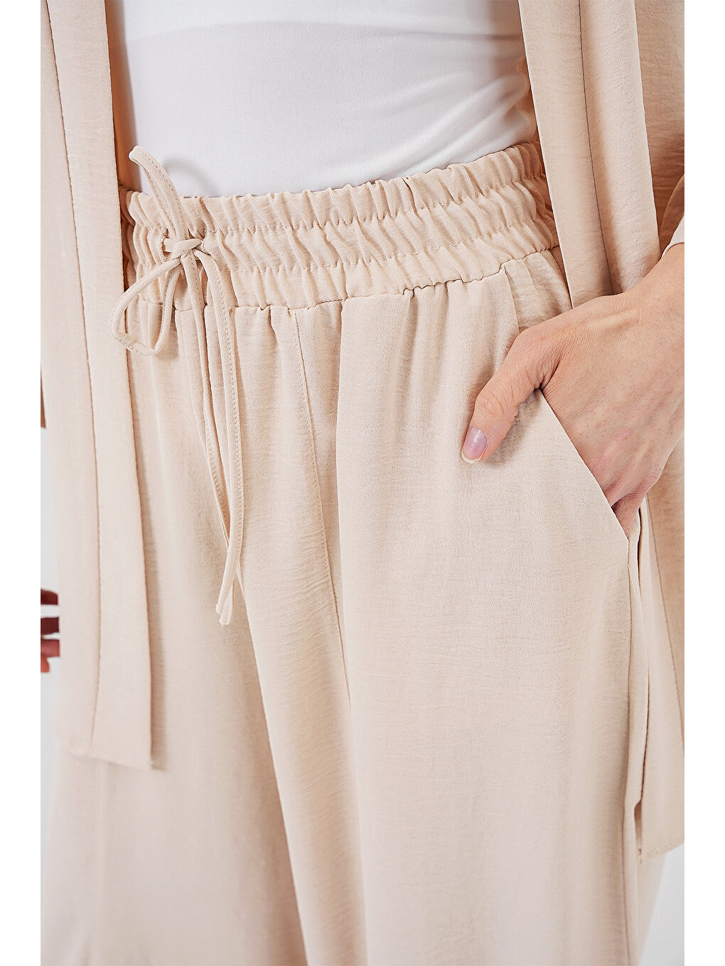 Ekru Kadın Kimono İkili Takım 6693 - Krem-4