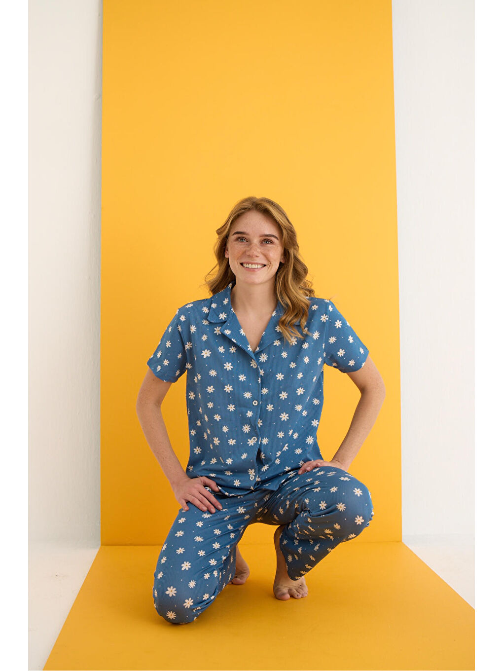 Mavi Helen Düğmeli Pijama Takımı 7001-13-1