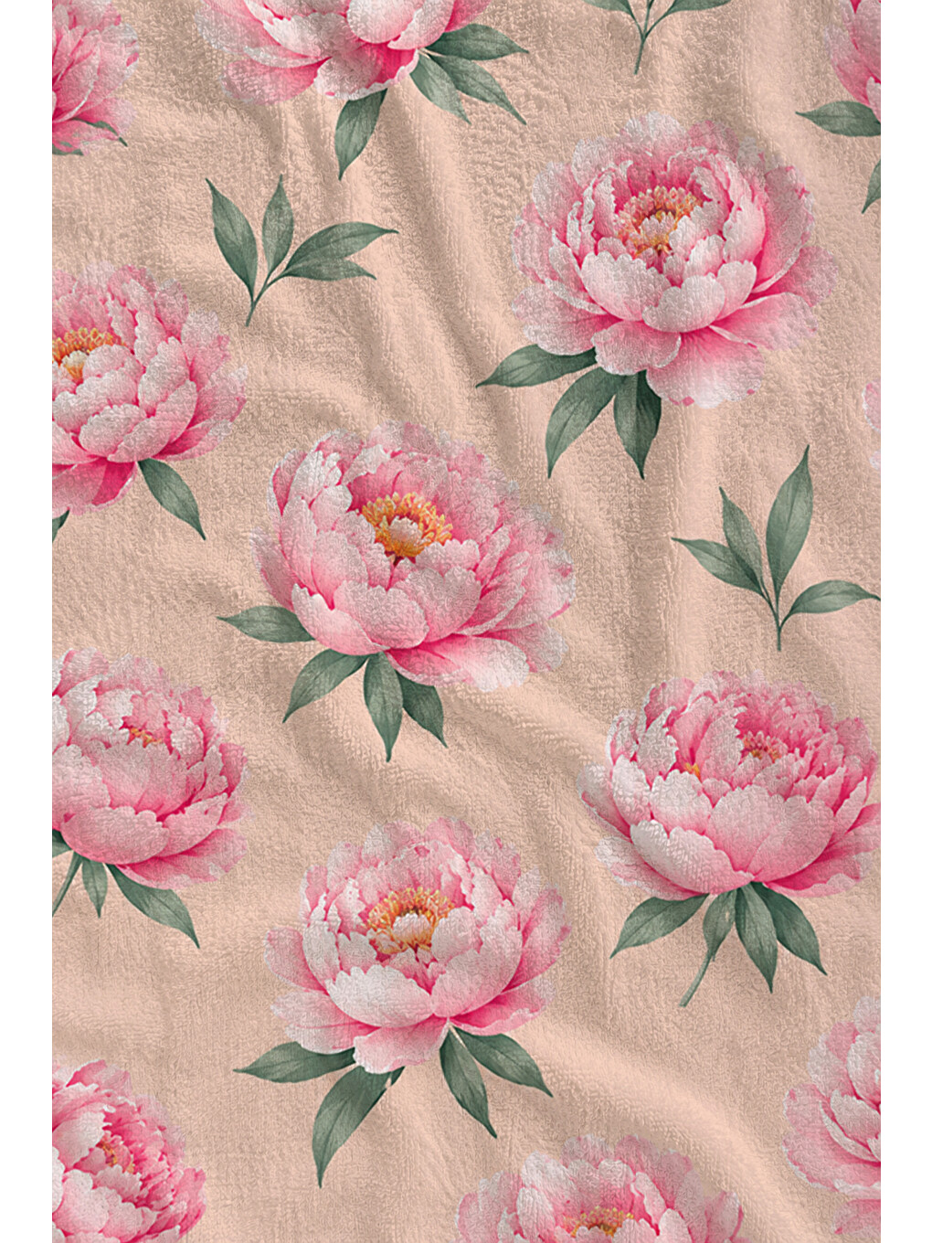 Romantik Pudra Pembe Şakayık Çiçekli Botanik Desenli 70x150 Plaj Havlusu - Pamuklu Banyo Havlusu-2