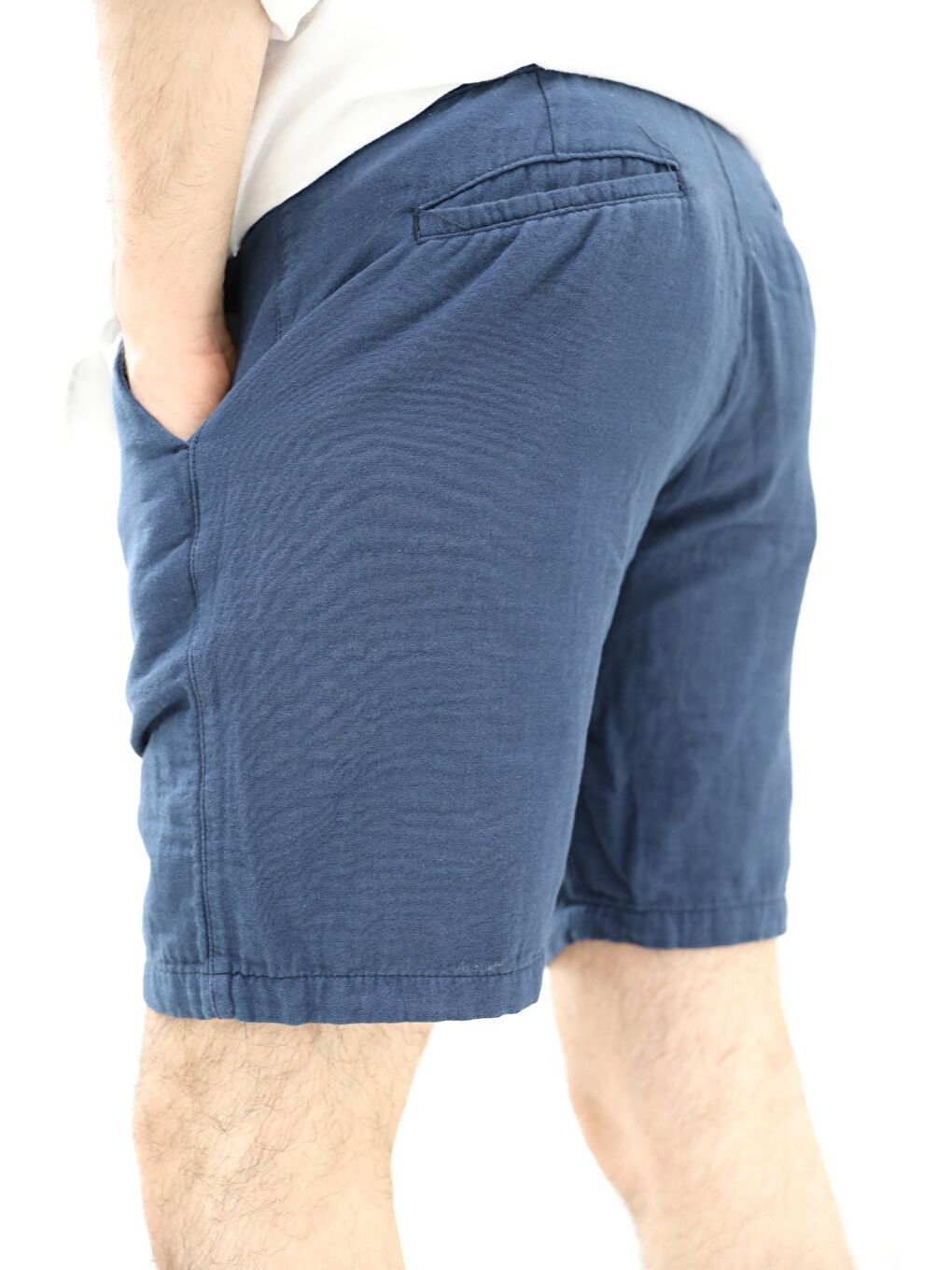Lacivert Erkek Musli Bağcıklı Keten Şort-1