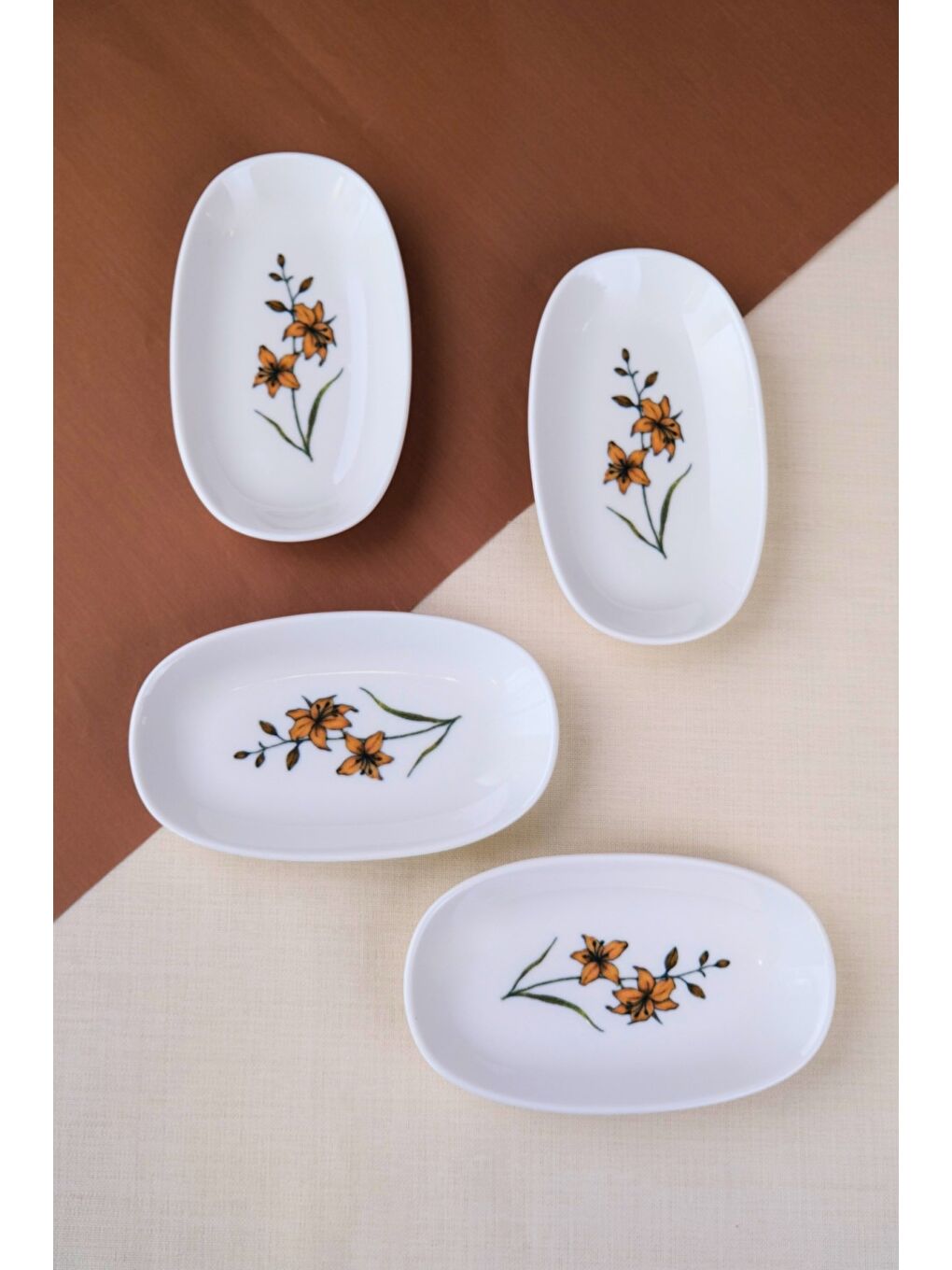 Beyaz Porselen Azelya Oval Kayık Tabak 15x8,5x2cm 4 Parça