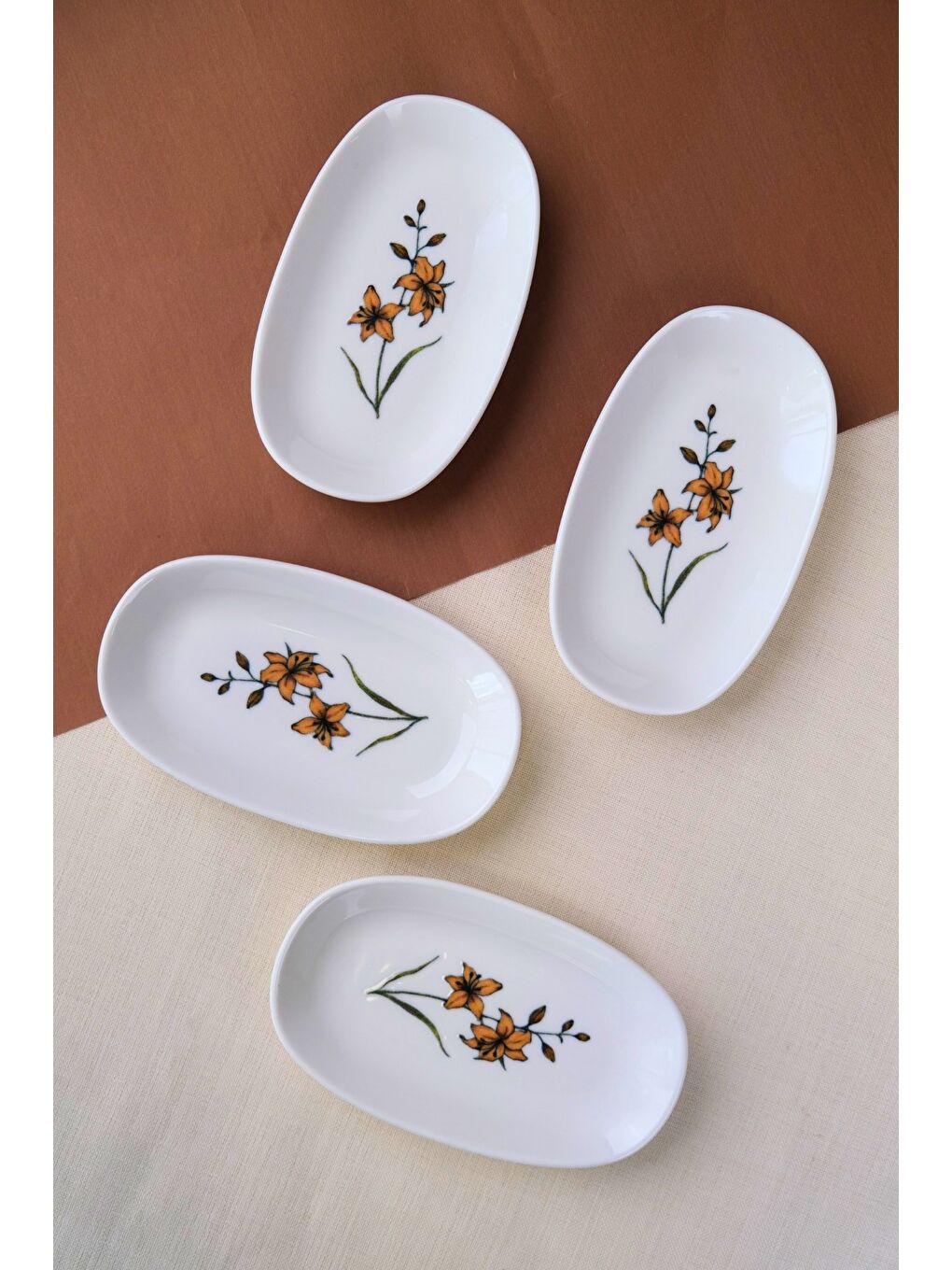 Beyaz Porselen Azelya Oval Kayık Tabak 15x8,5x2cm 4 Parça-1