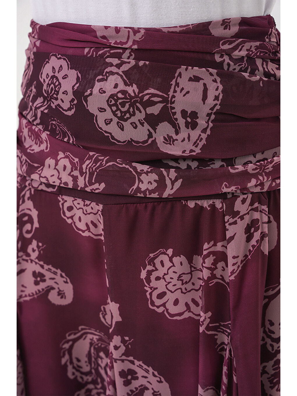 Kadın Desenli Şifon Etek 8057 - Bordo-6
