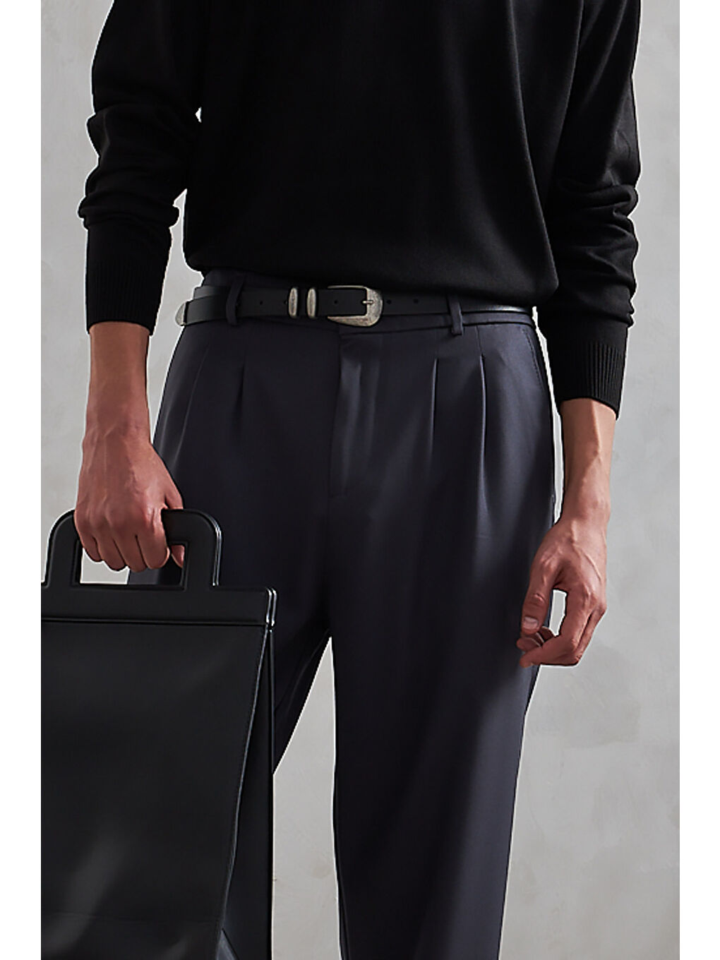 Gri Erkek Pileli Baggy Kalıp Kumaş Pantolon-2