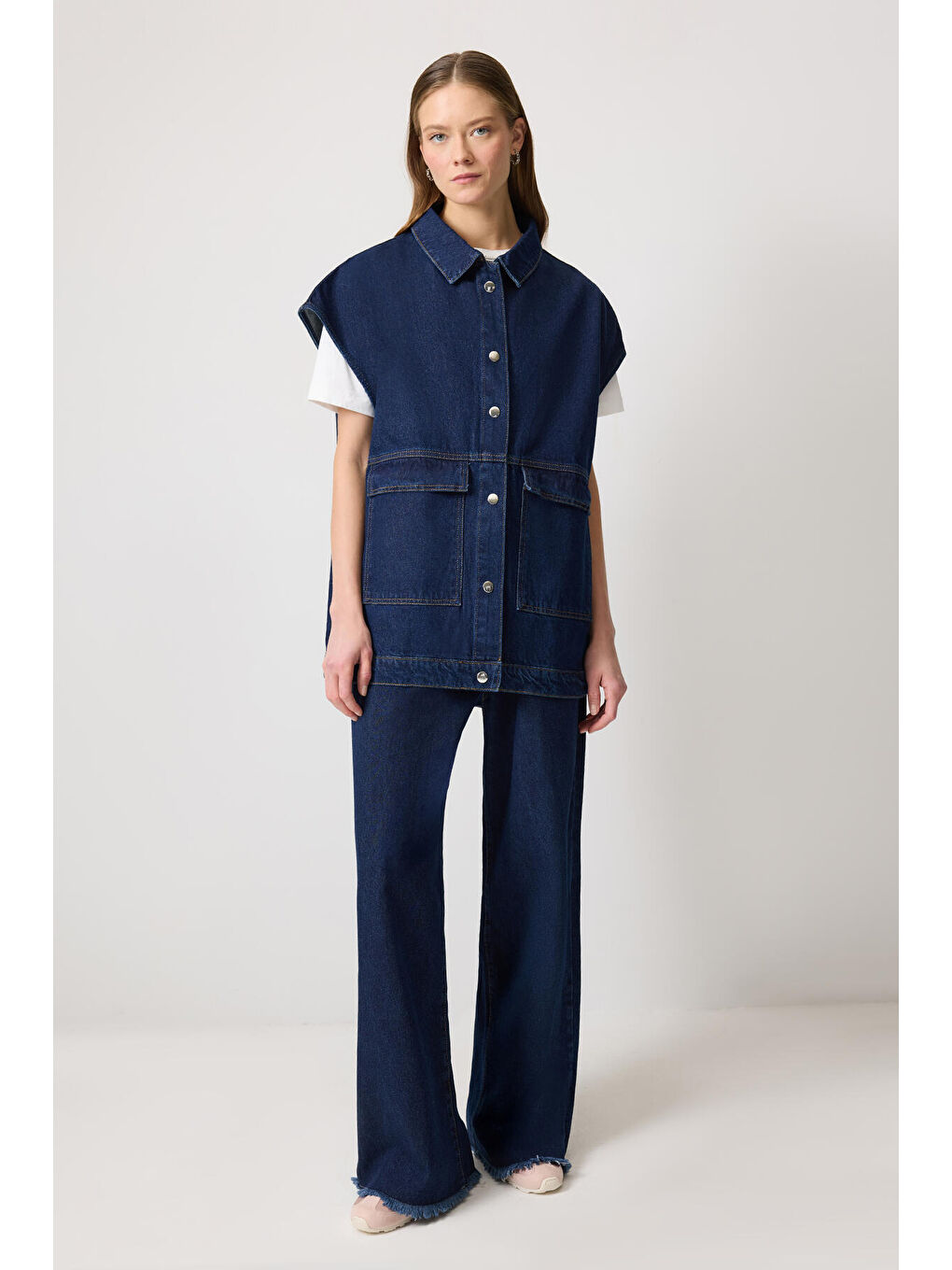 Lacivert Cepli Denim Yelek-3