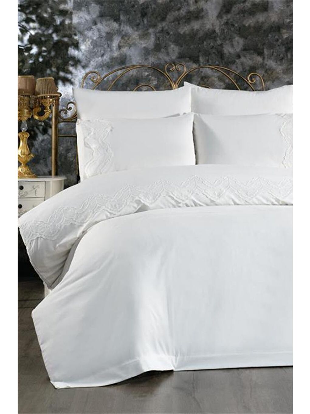 Karışık Fransız Dantelli Hanzade Çeyizlik Nevresim Takımı Krem-5