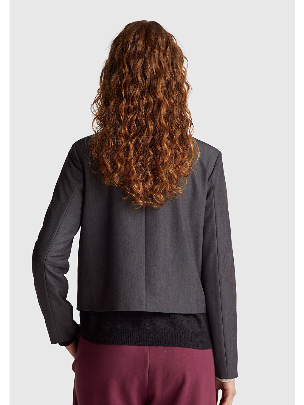 Kadın Antrasit Gri Viskoz Karışımlı Cep Detaylı Önü Çıtçıtlı Ceket-2