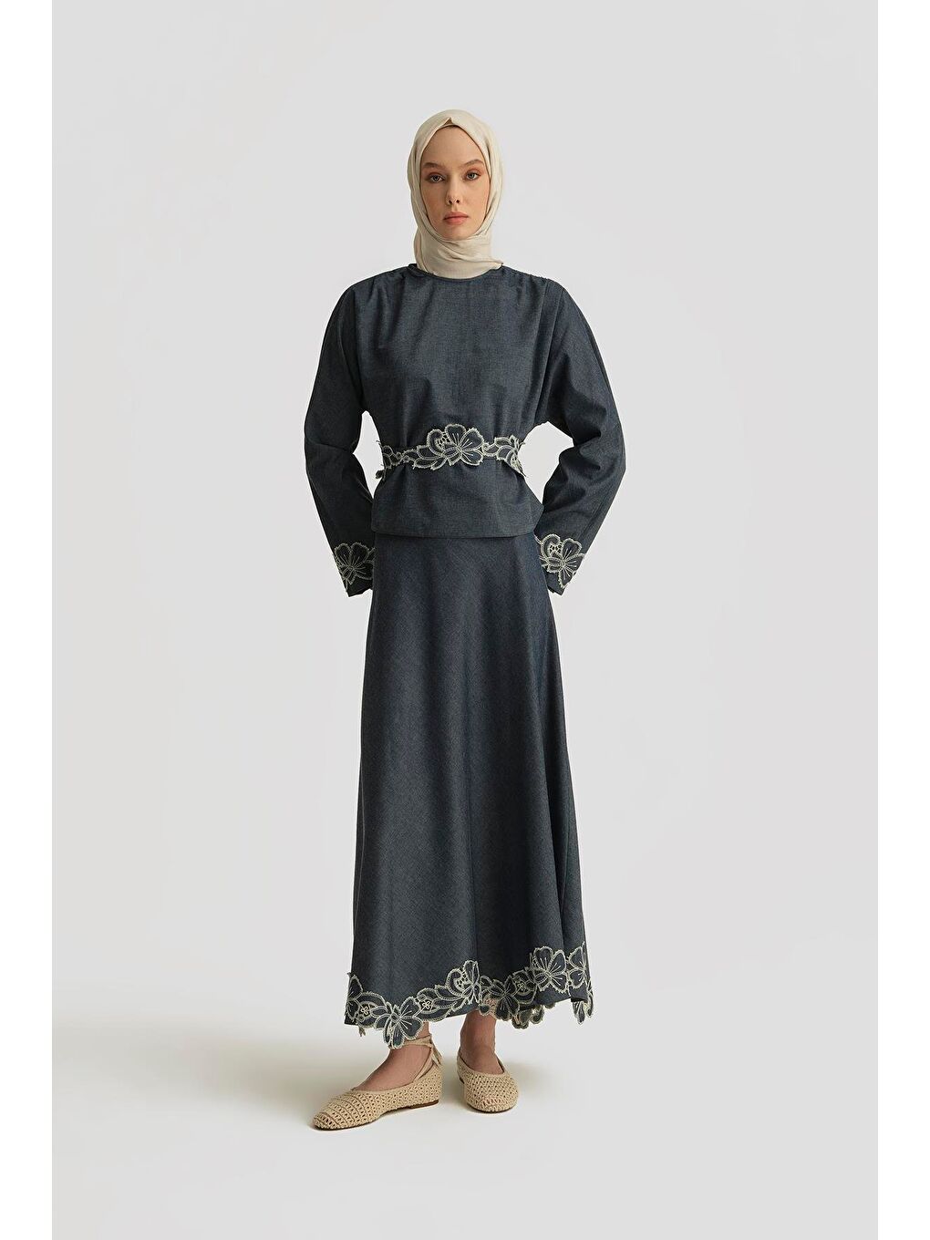 Brode Detaylı Denim Takım 25Y6006 Lacivert