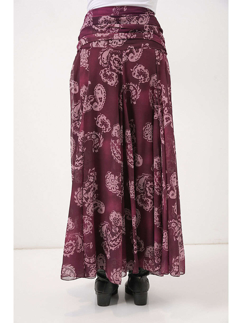 Kadın Desenli Şifon Etek 8057 - Bordo-7