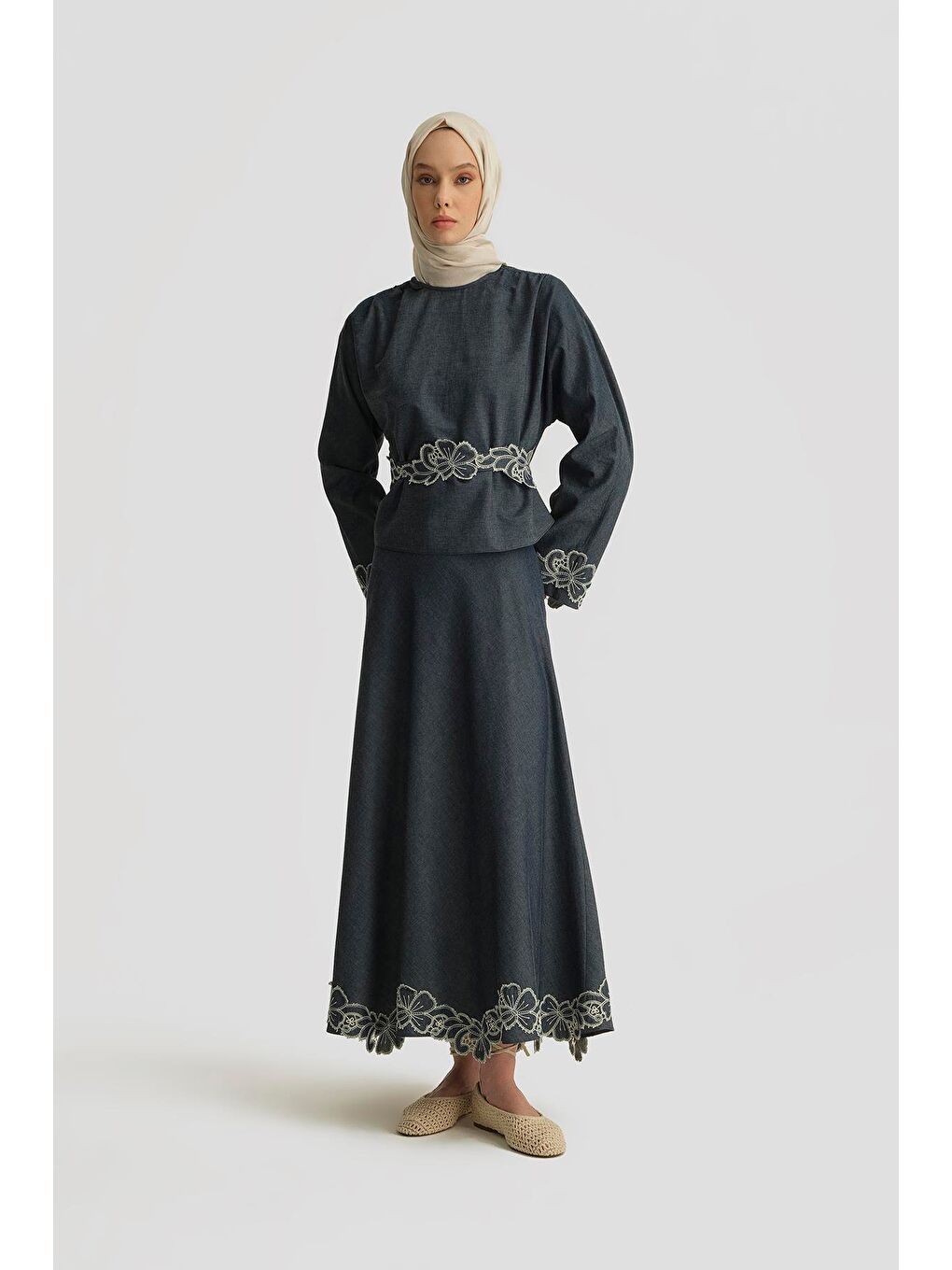 Brode Detaylı Denim Takım 25Y6006 Lacivert-1