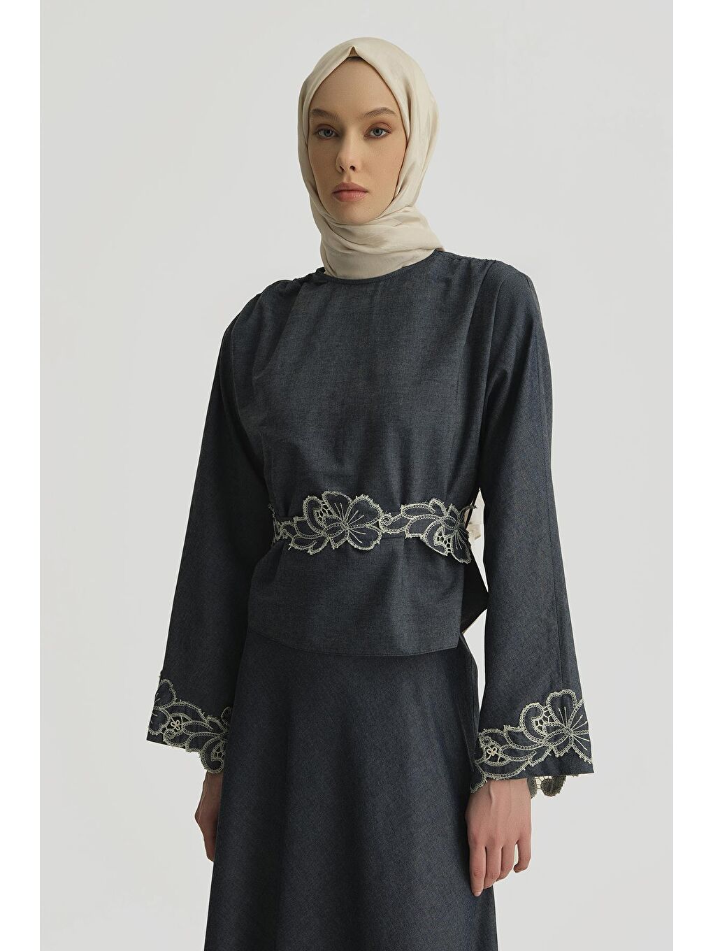 Brode Detaylı Denim Takım 25Y6006 Lacivert-2