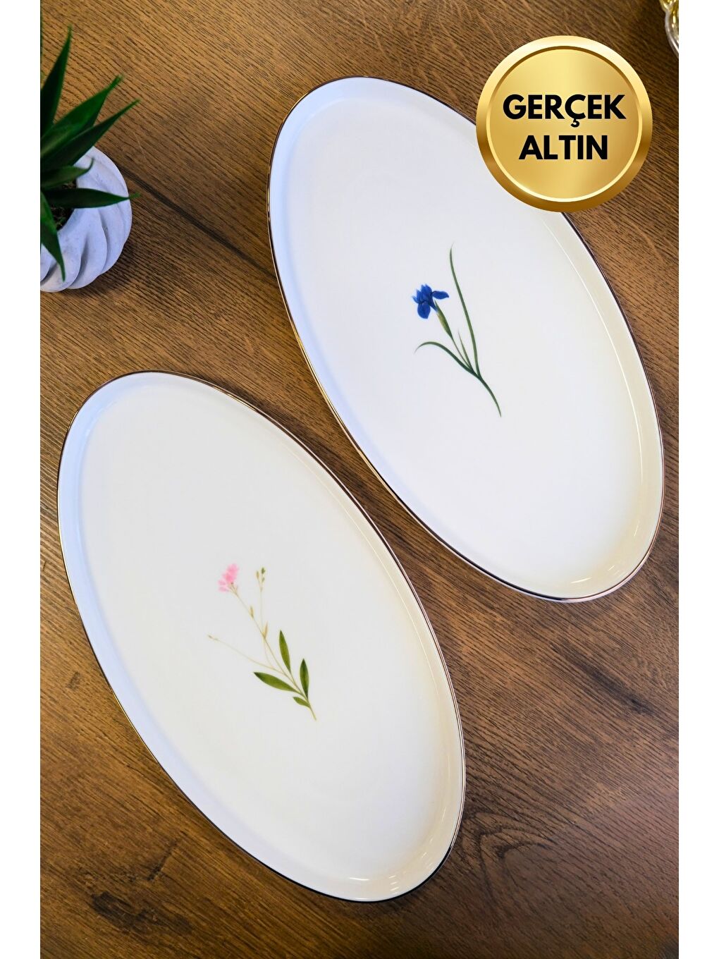 Karışık Porselen Natura Karma Altın Yaldızlı Dik Yanaklı Kayık 32,50x17x2,50cm 2 Parça-1