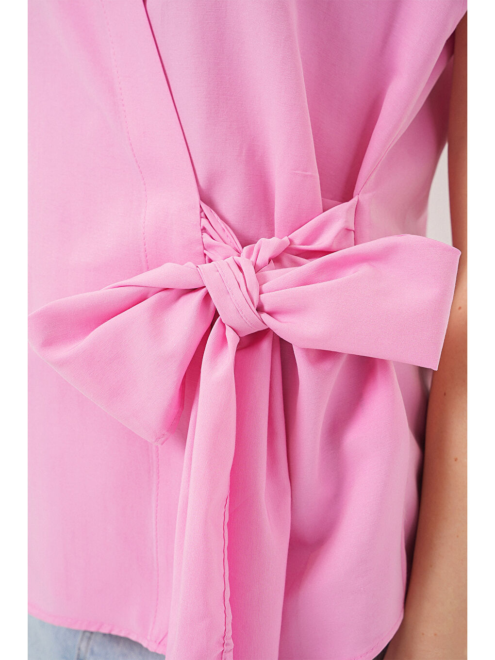 Kadın Sıfır Kol Anvelop Gömlek 20343 - Pembe-4