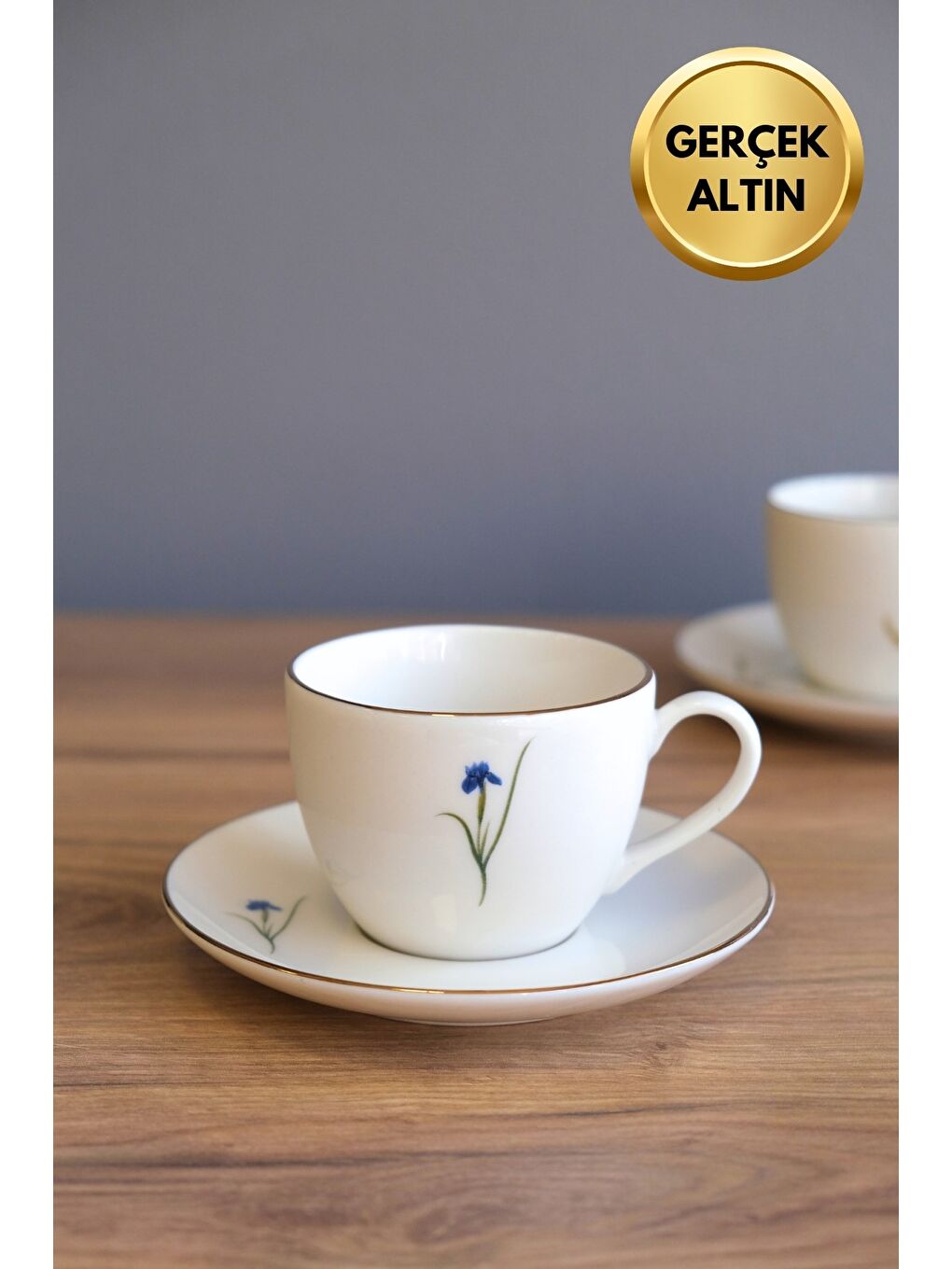 Beyaz Porselen Natura Karma Altın Yaldızlı Çay Fincan Takımı 190cc 6 Kişilik 12 Parça-3