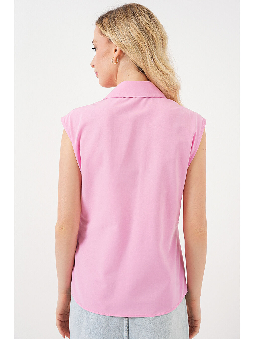 Kadın Sıfır Kol Anvelop Gömlek 20343 - Pembe-5