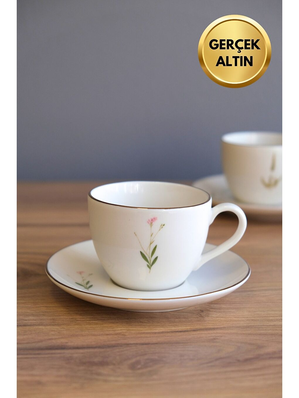 Beyaz Porselen Natura Karma Altın Yaldızlı Çay Fincan Takımı 190cc 6 Kişilik 12 Parça-4