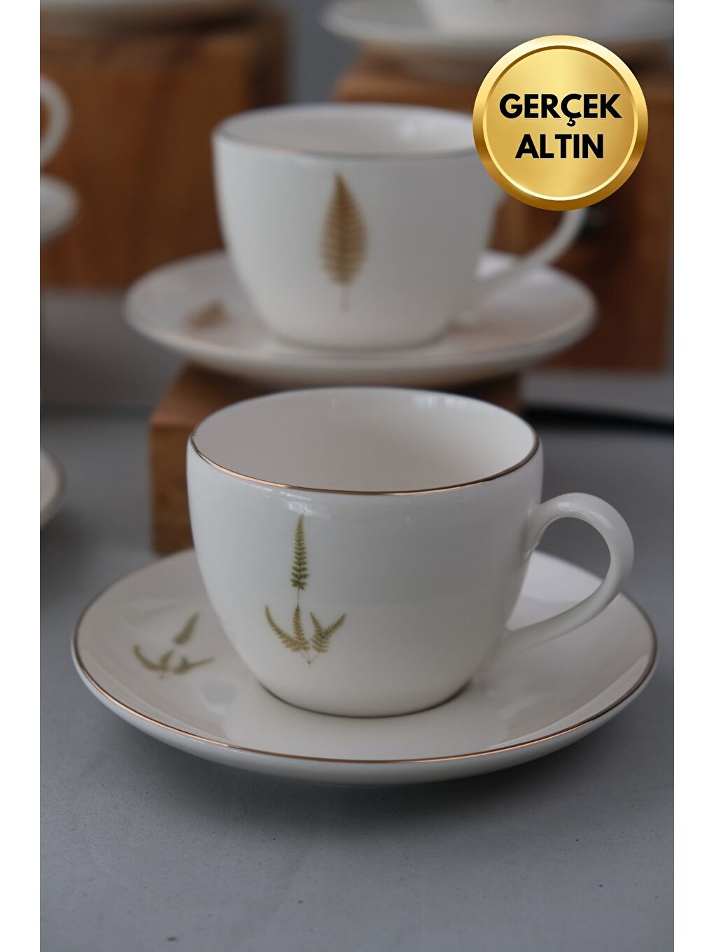 Beyaz Porselen Natura Karma Altın Yaldızlı Çay Fincan Takımı 190cc 6 Kişilik 12 Parça-5