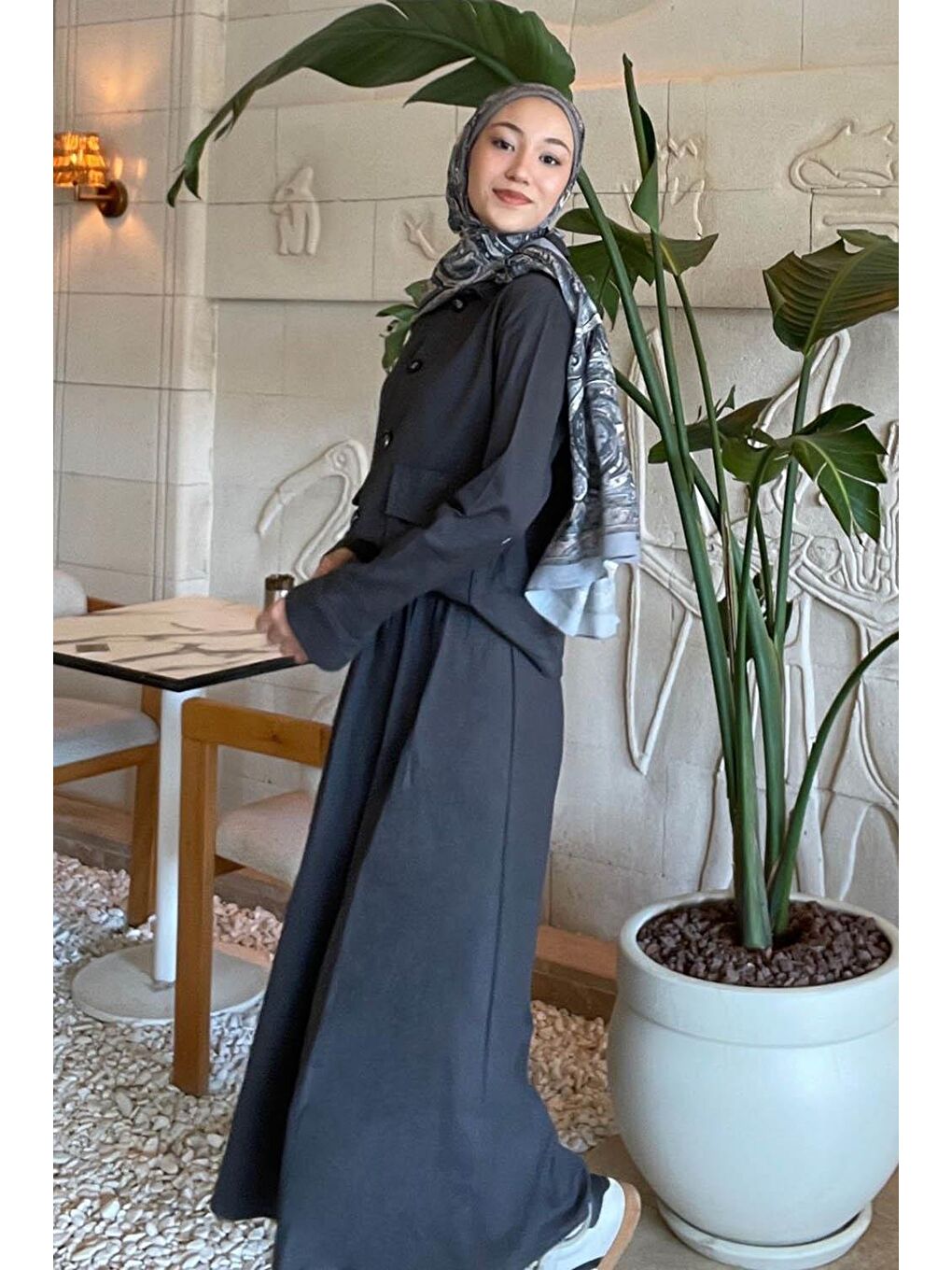 Cep Detaylı İkili Etek Tesettür Takım Antrasit-1