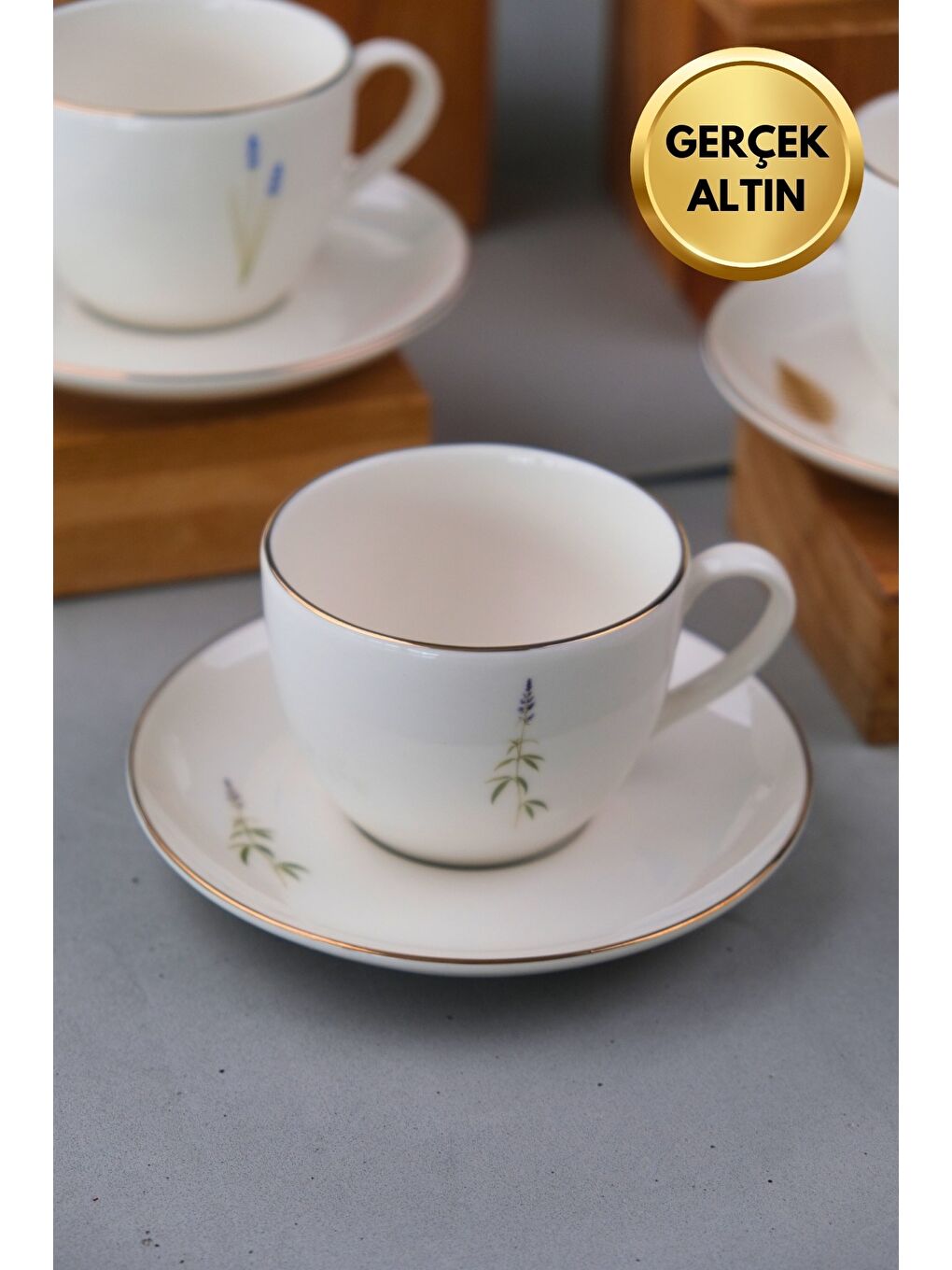 Beyaz Porselen Natura Karma Altın Yaldızlı Çay Fincan Takımı 190cc 6 Kişilik 12 Parça-7