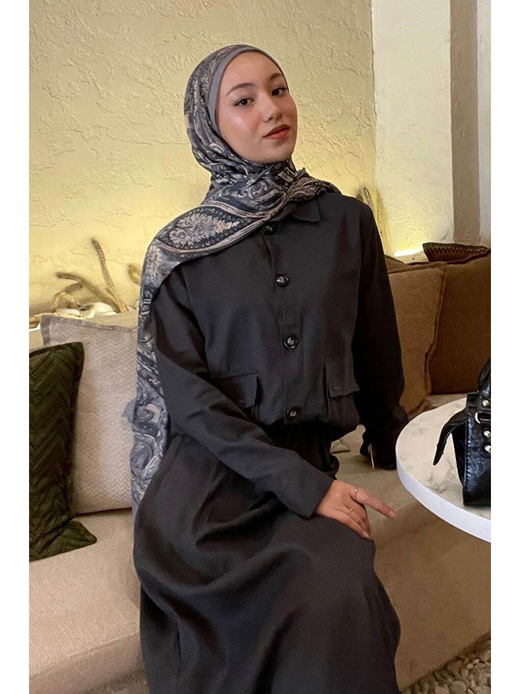 Cep Detaylı İkili Etek Tesettür Takım Antrasit-2