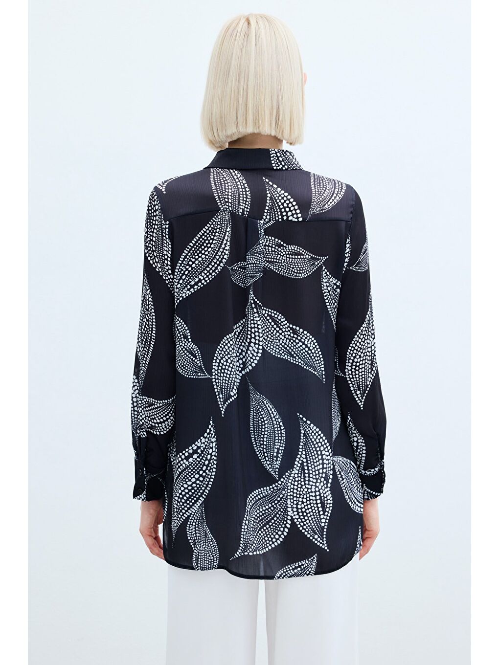 Arkası Uzun Desenli Gömlek - Siyah-7