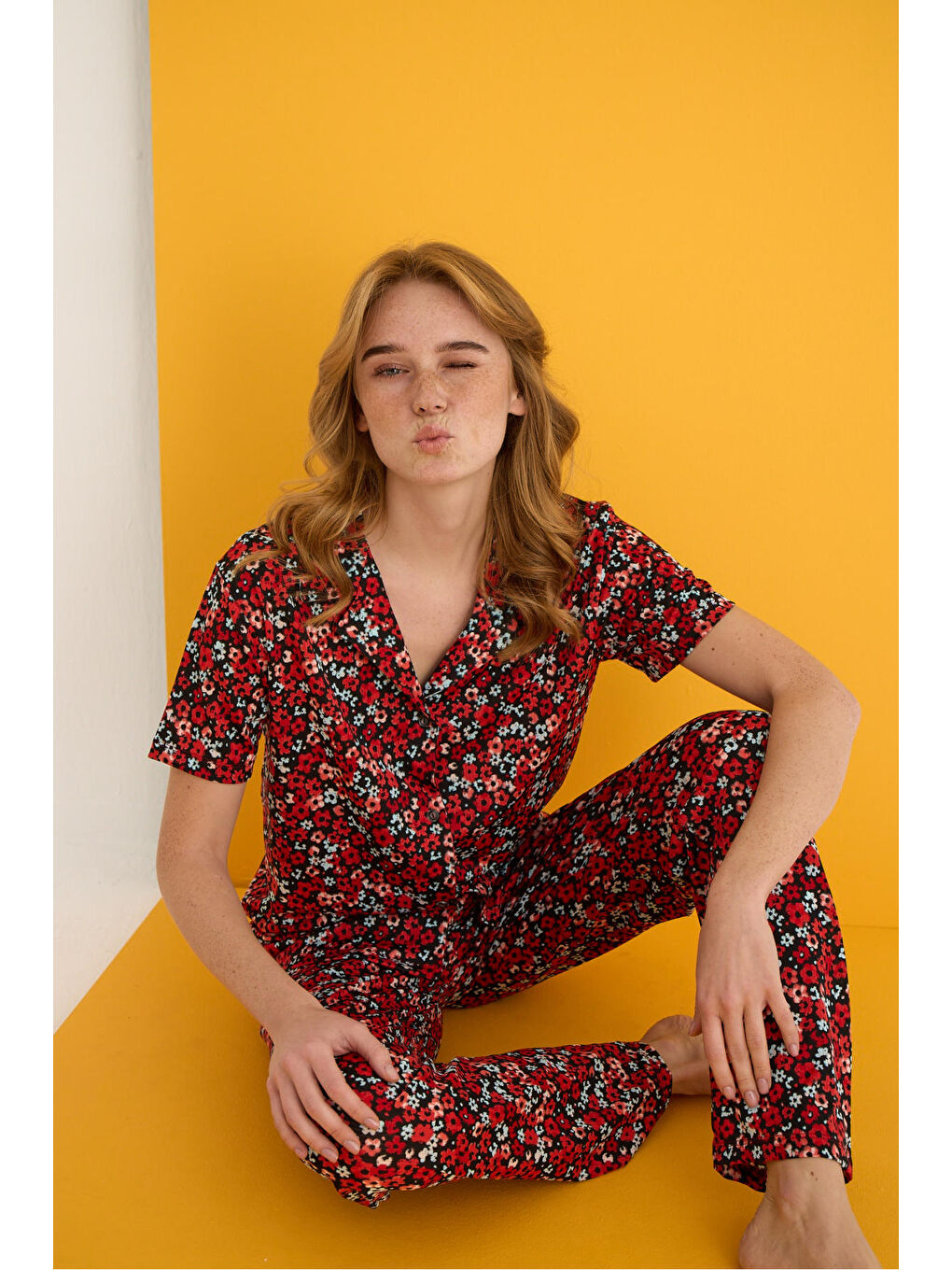 Bordo Helen Düğmeli Pijama Takımı 7001-1