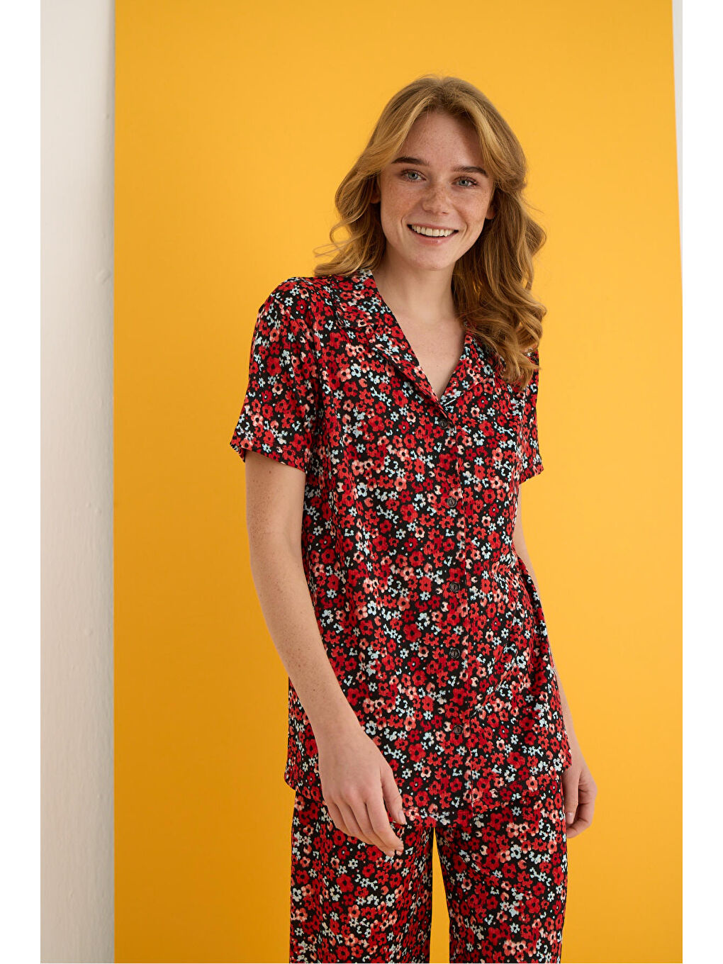 Bordo Helen Düğmeli Pijama Takımı 7001-1-1