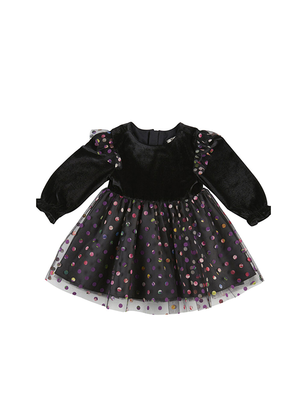 Kız Bebek Puantiye Detaylı Siyah Abiye Elbise