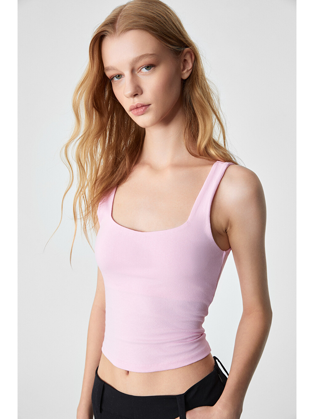 Pembe SANUKI Kadın Slim Kısa Oyuk Yaka PEMBE Bluz-3