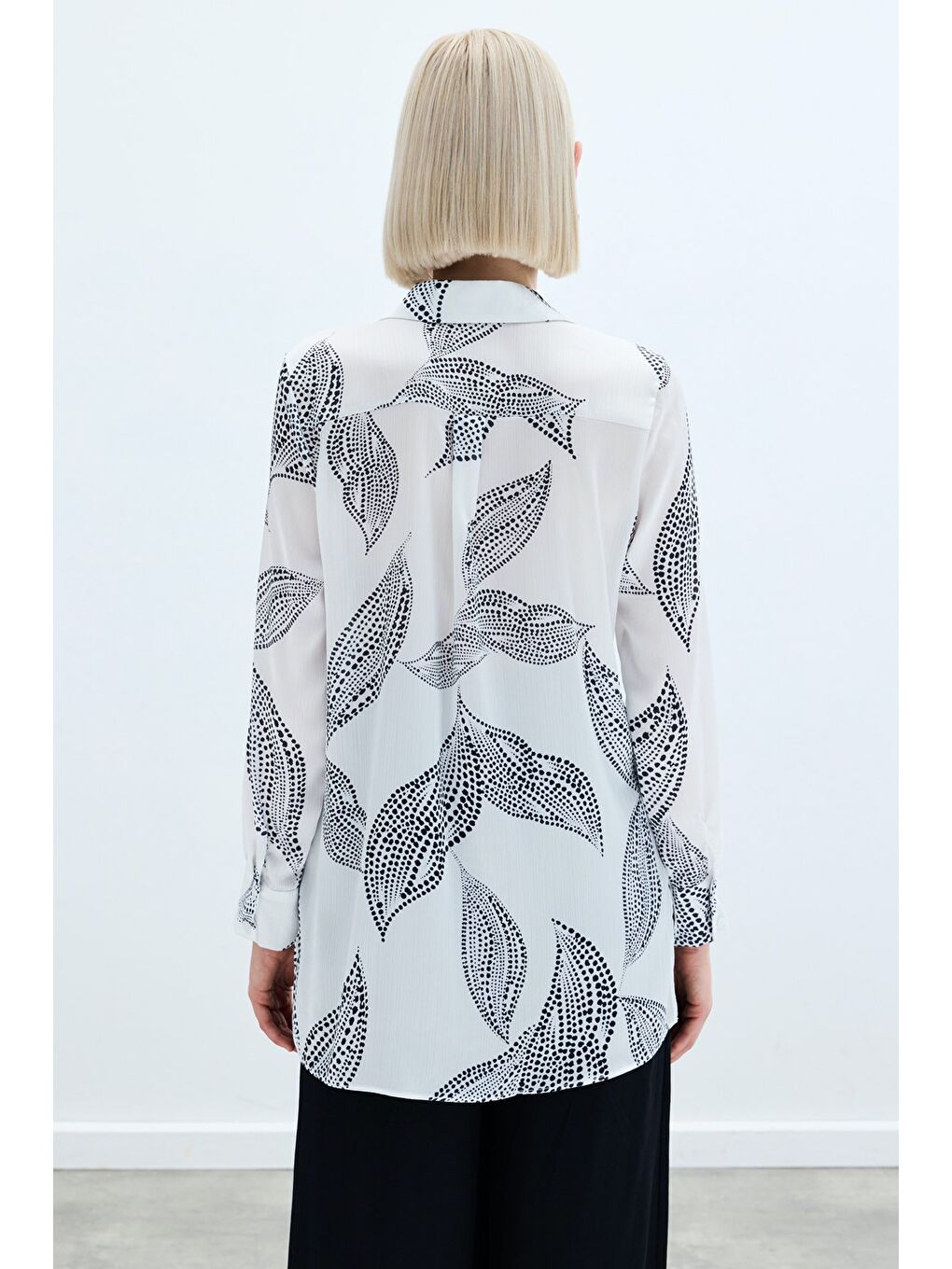Arkası Uzun Desenli Gömlek - Ekru-7