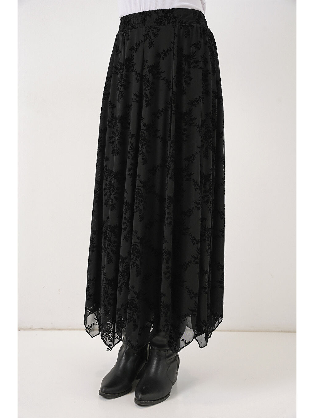 Kadın Desenli Astarlı Etek 8059 - Siyah-4