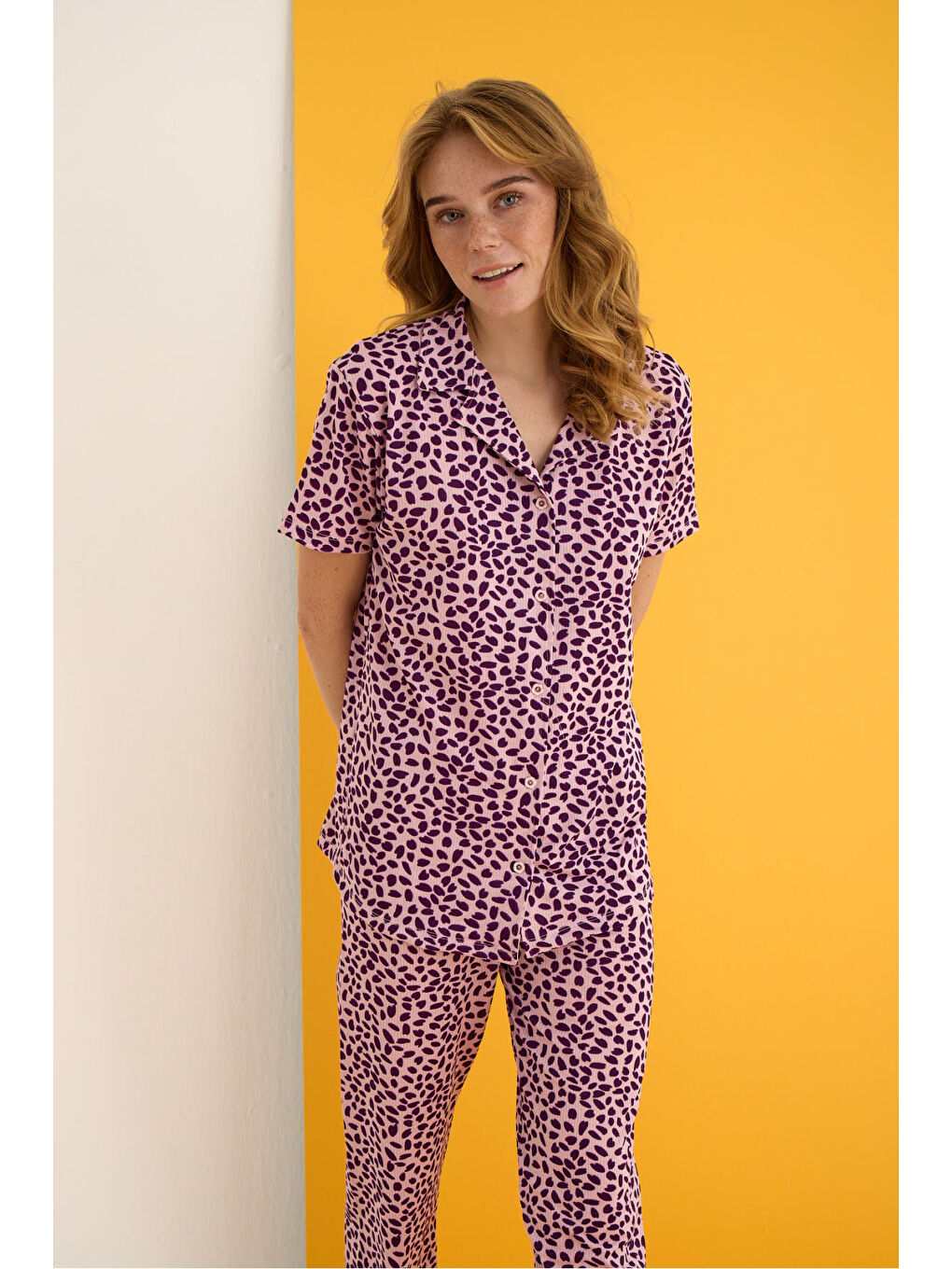 Pembe Helen Düğmeli Pijama Takımı 7001-14