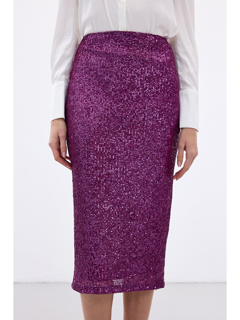 Payet Detaylı Kalem Etek - Mürdüm-5