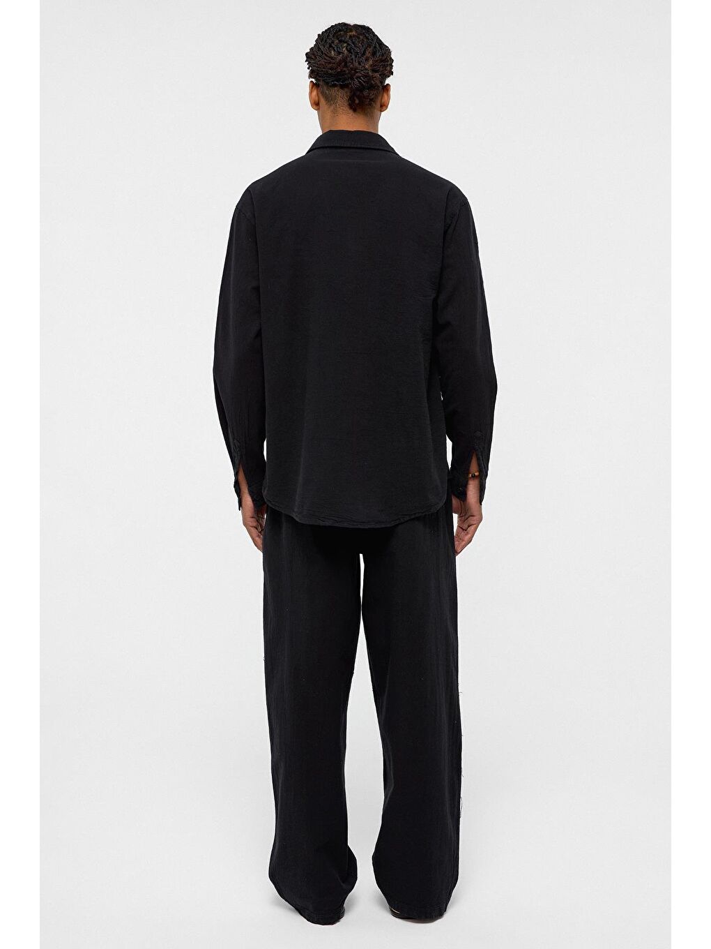 Basic Oversize Keten Takım Siyah-1