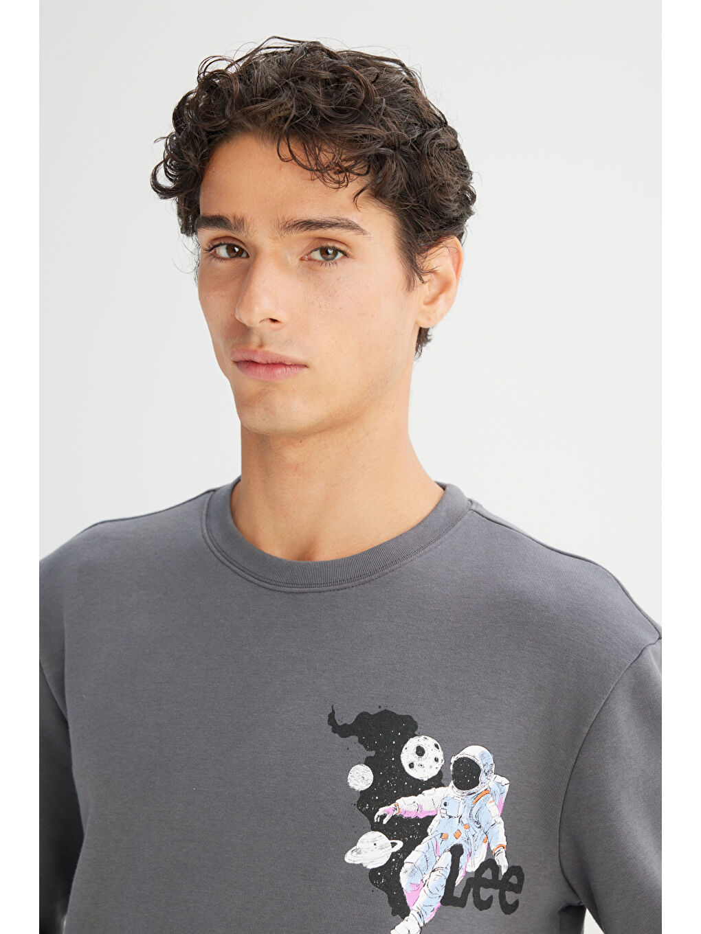 Regular Fit Bisiklet Yaka Baskılı Antrasit Sweatshirt-3