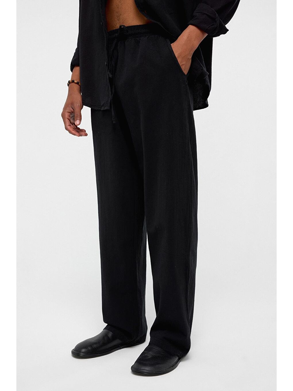 Basic Oversize Keten Takım Siyah-2