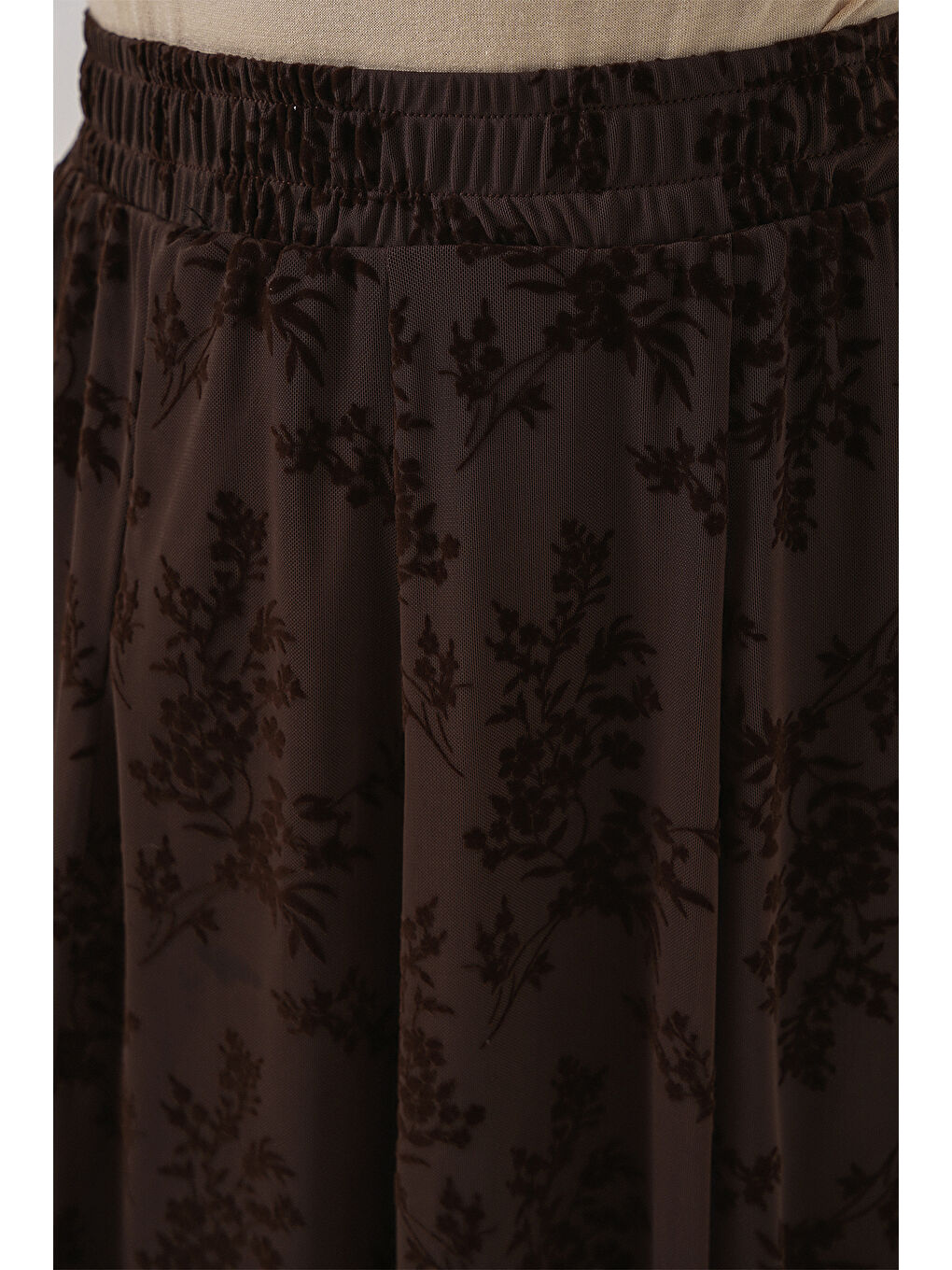 Kadın Desenli Astarlı Etek 8059 - Kahverengi-6