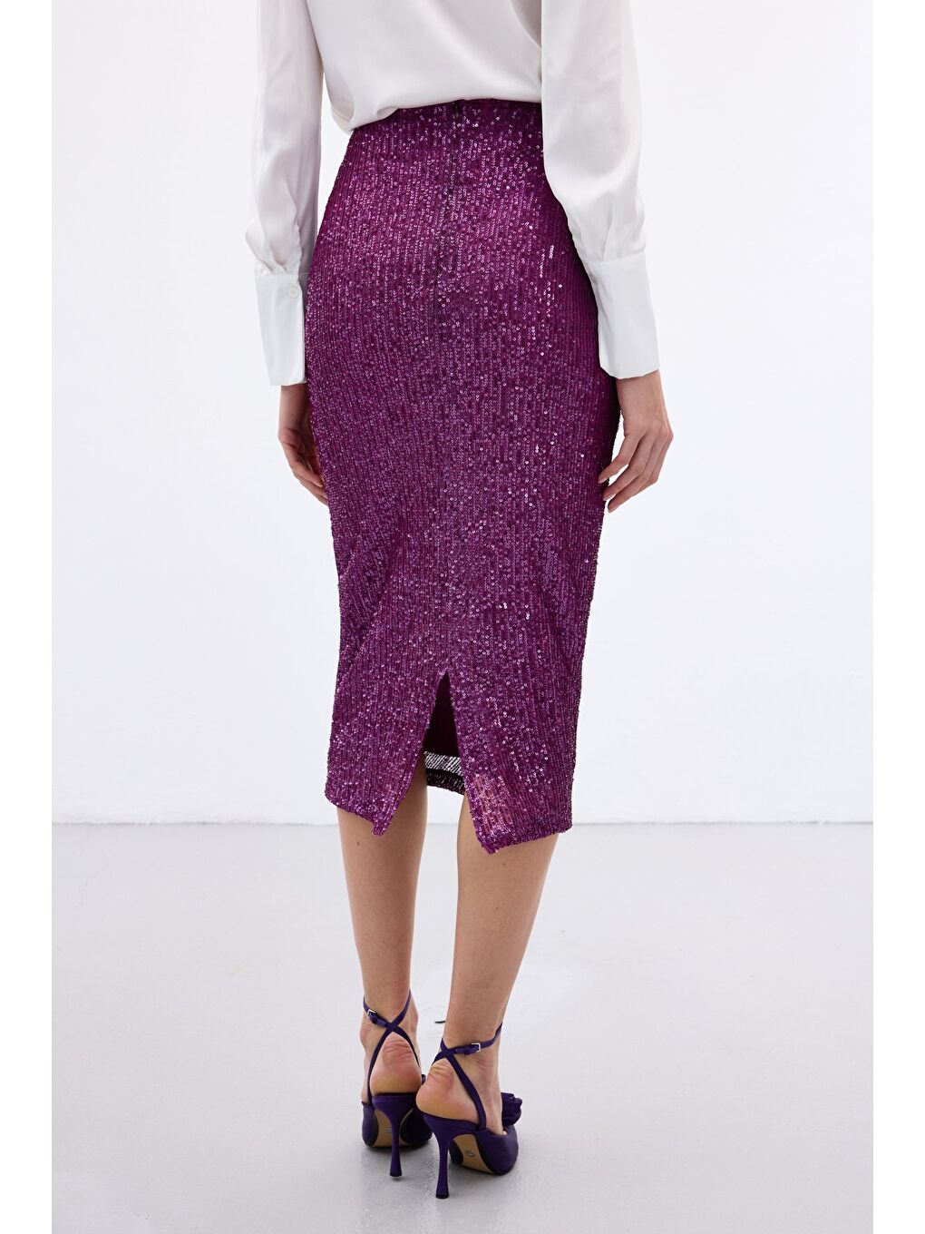 Payet Detaylı Kalem Etek - Mürdüm-6