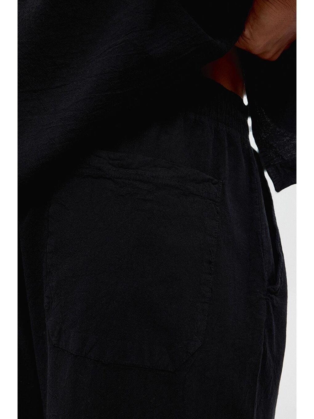 Basic Oversize Keten Takım Siyah-4