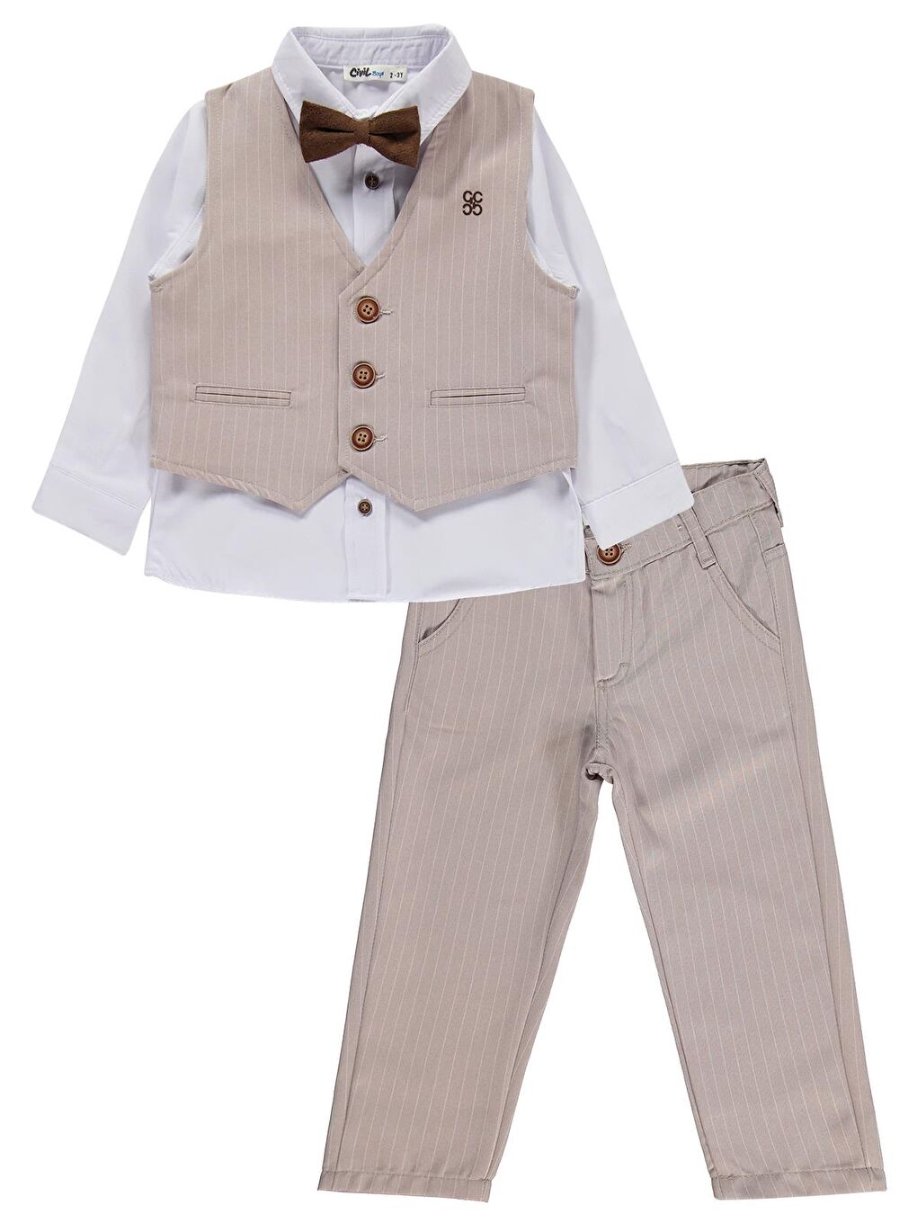 Boys Yelekli 3'lü 2-5 Yaş Takım - Bej-2