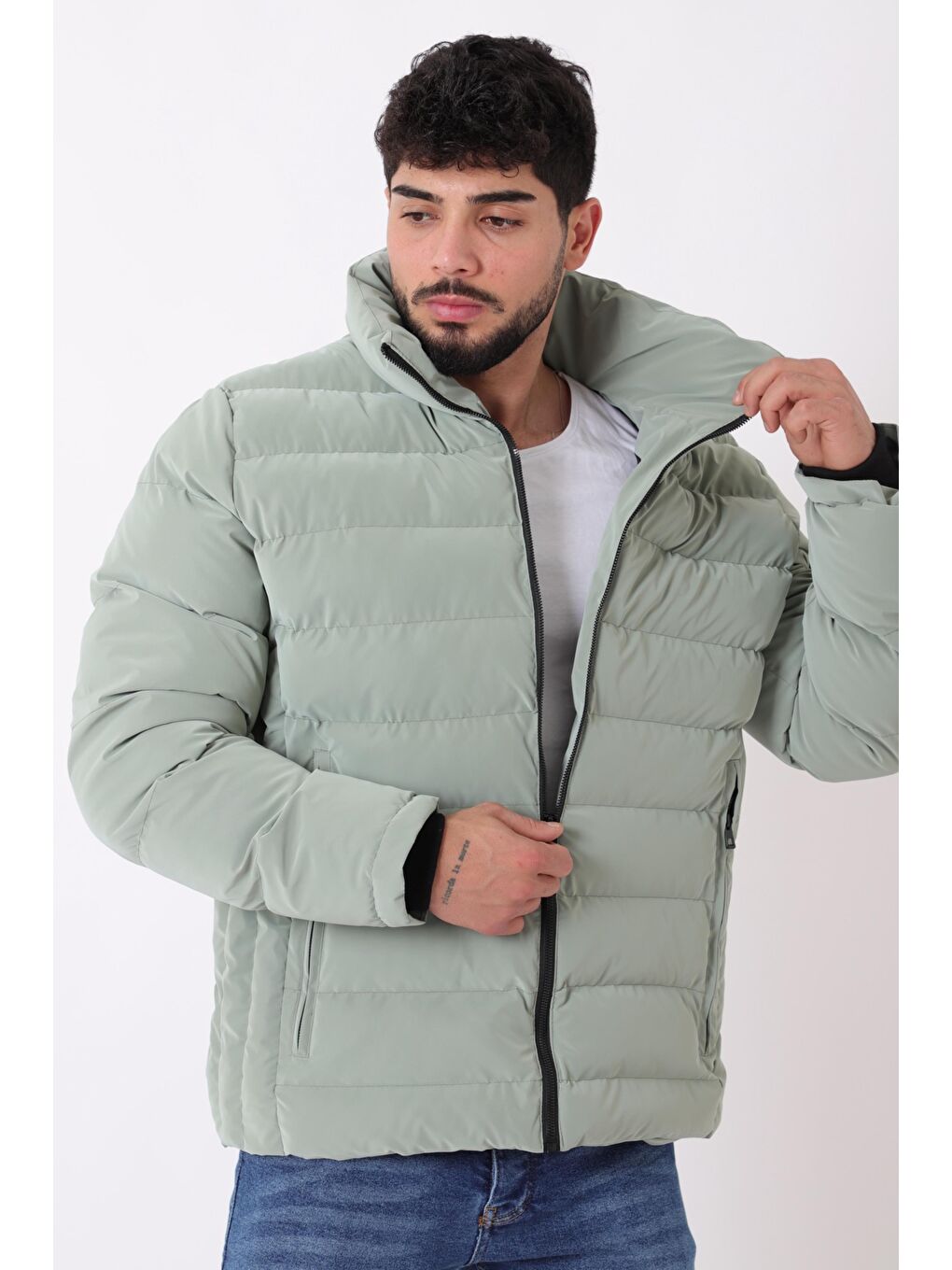 Turkuaz Cep Detay Dik Yaka Armalı Nova Kışlık Mont PLDP 3012_50463-1