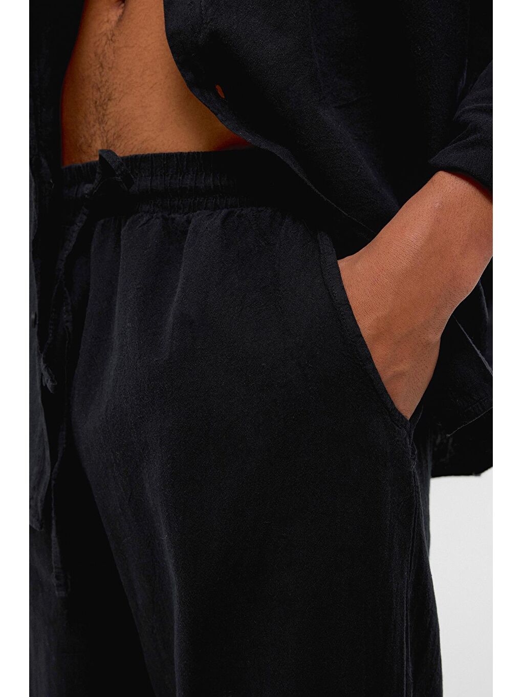 Basic Oversize Keten Takım Siyah-5