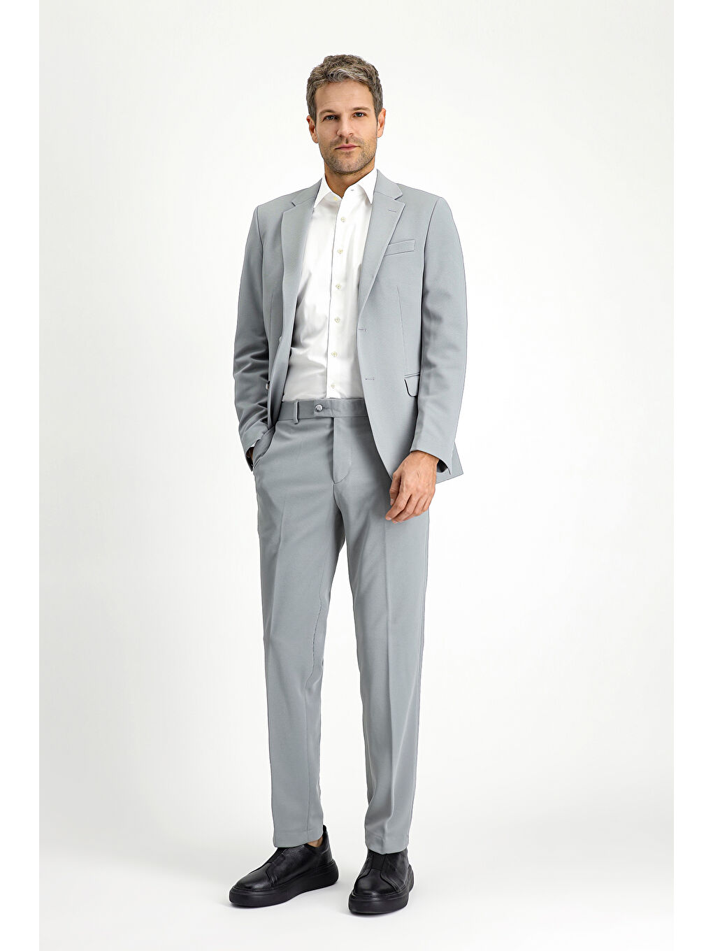 Gri 6 Drop Regular Fit Standart Kesim Mevsimlik Mono Yaka Takım Elbise-1