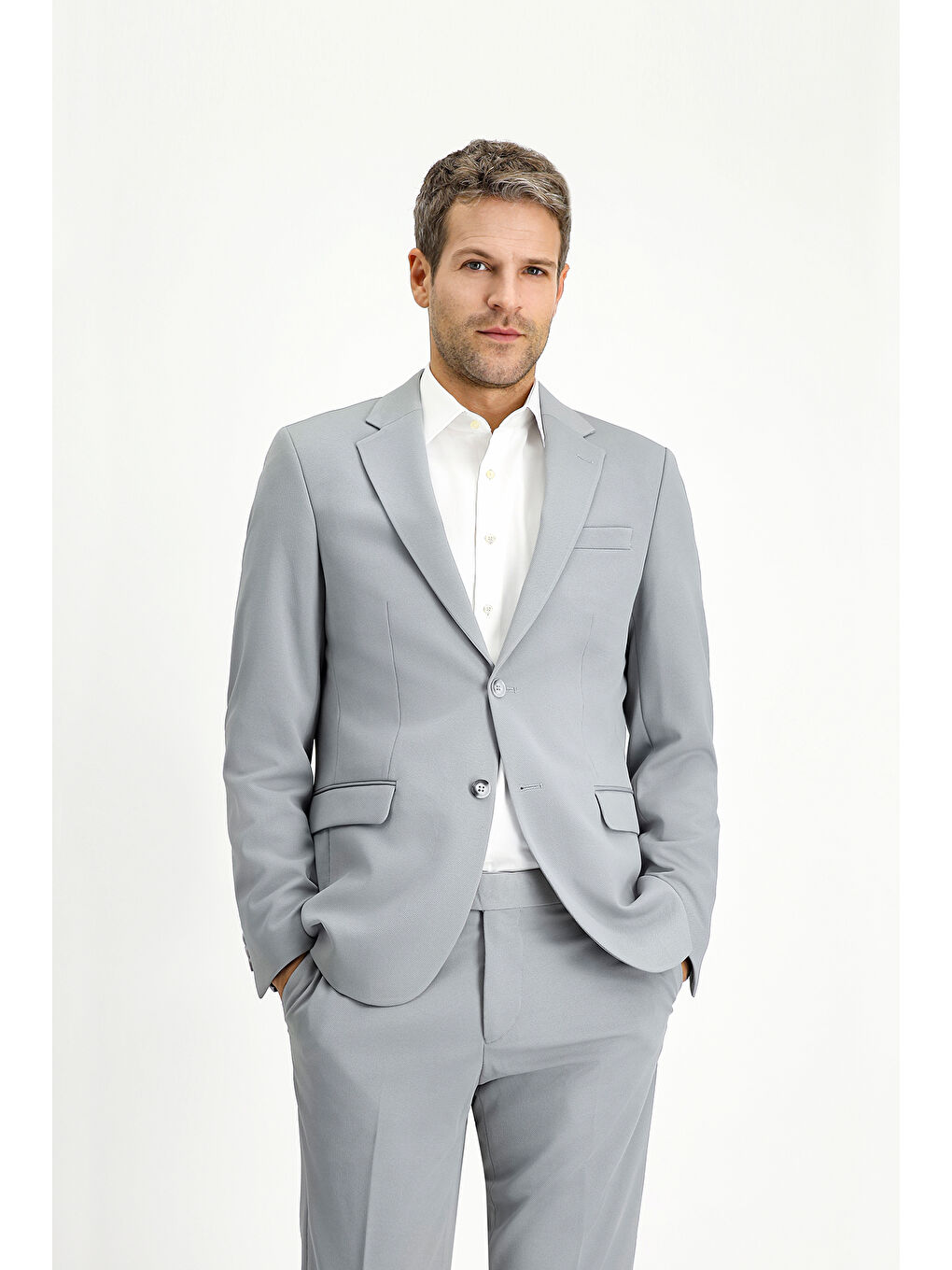 Gri 6 Drop Regular Fit Standart Kesim Mevsimlik Mono Yaka Takım Elbise-2