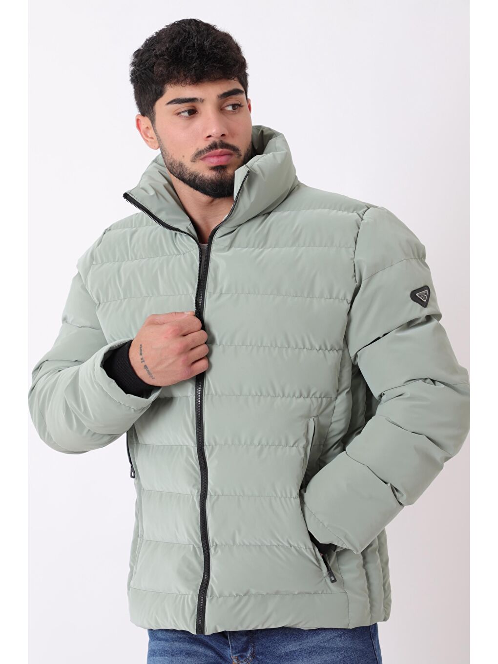 Turkuaz Cep Detay Dik Yaka Armalı Nova Kışlık Mont PLDP 3012_50463-2