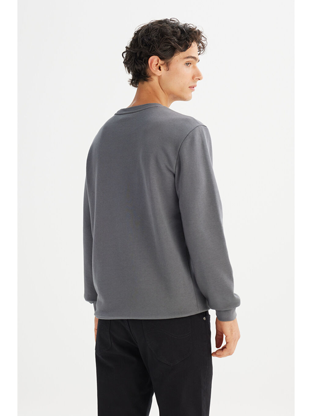 Regular Fit Bisiklet Yaka Baskılı Antrasit Sweatshirt-4