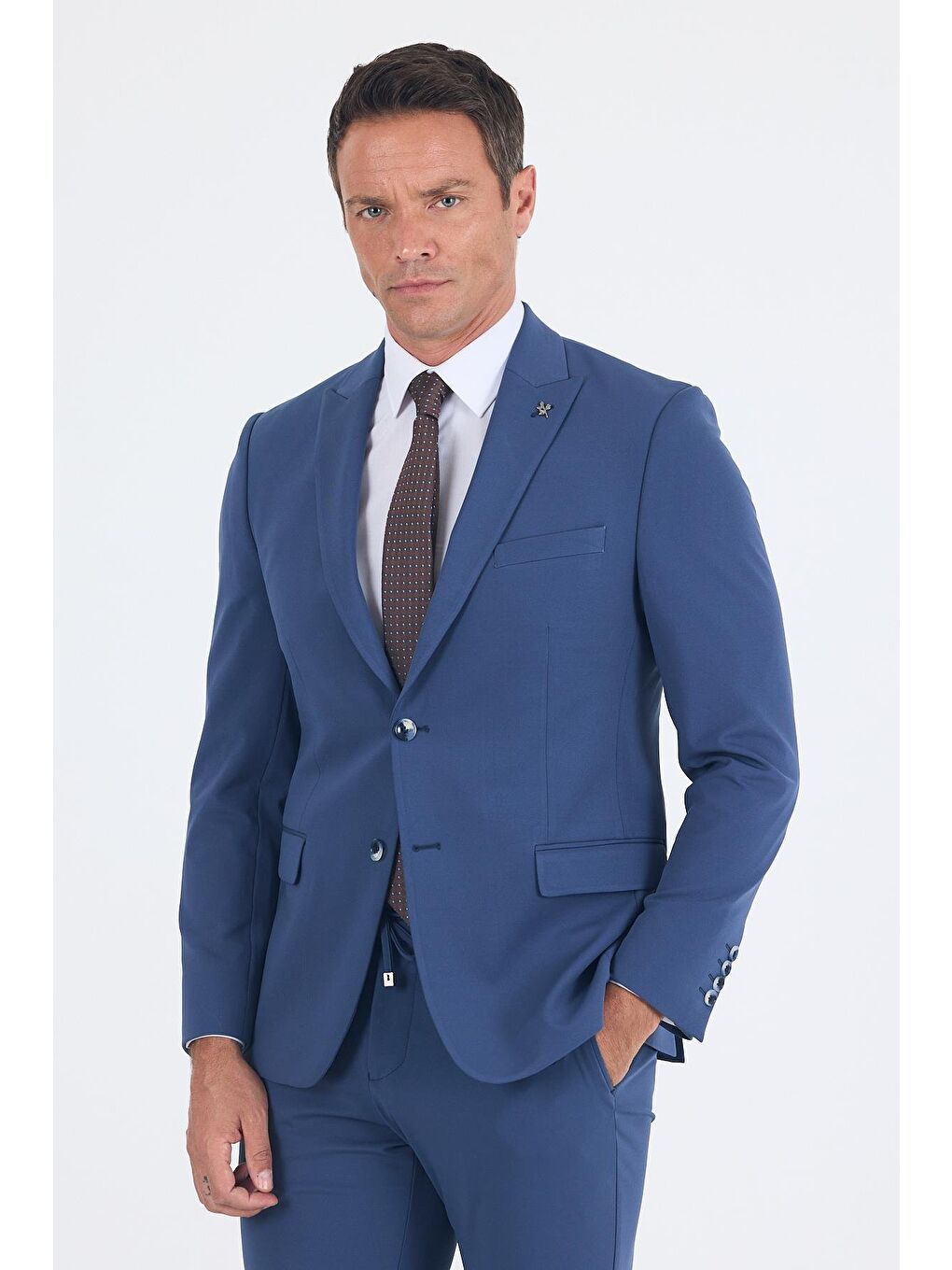 Lacivert Kırlangıç Yaka Kelebek Astar 6 Drop Slim Fit Beli Lastikli Takım Elbise 1001250176-1